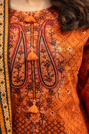 3 Piece Unstitched Orange Embroidered Khaddar - (Vol-115/08)D9 - SAFANOOOR