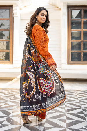 3 Piece Unstitched Orange Embroidered Khaddar - (Vol-115/08)D9 - SAFANOOOR