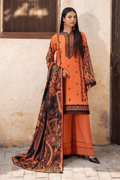 3 Piece Unstitched Orange Embroidered Linen - (Vol-113/01)D7 - SAFANOOOR