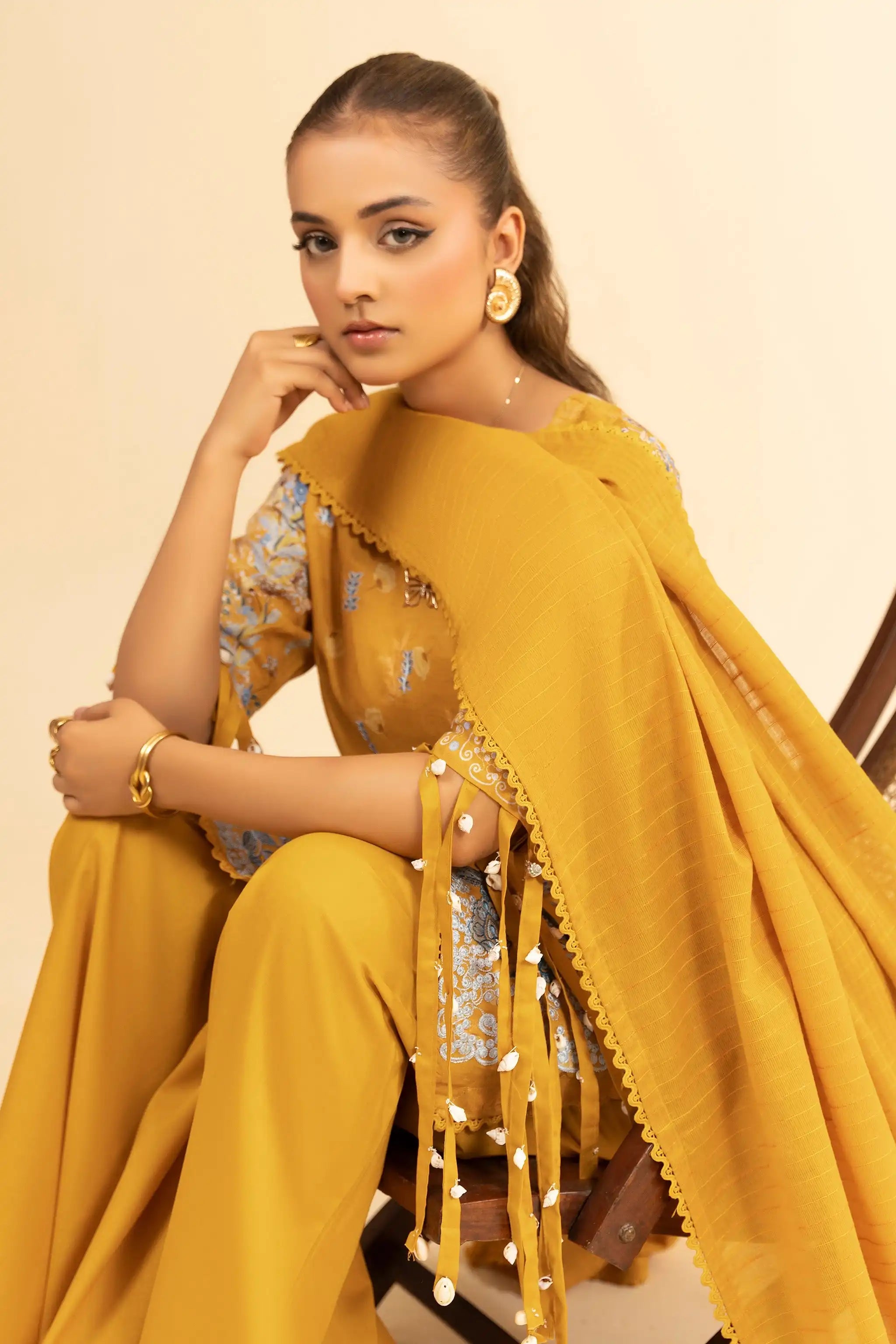 3 Piece Unstitched Mustard Premium Emb Jacquard Lawn Secondary image
