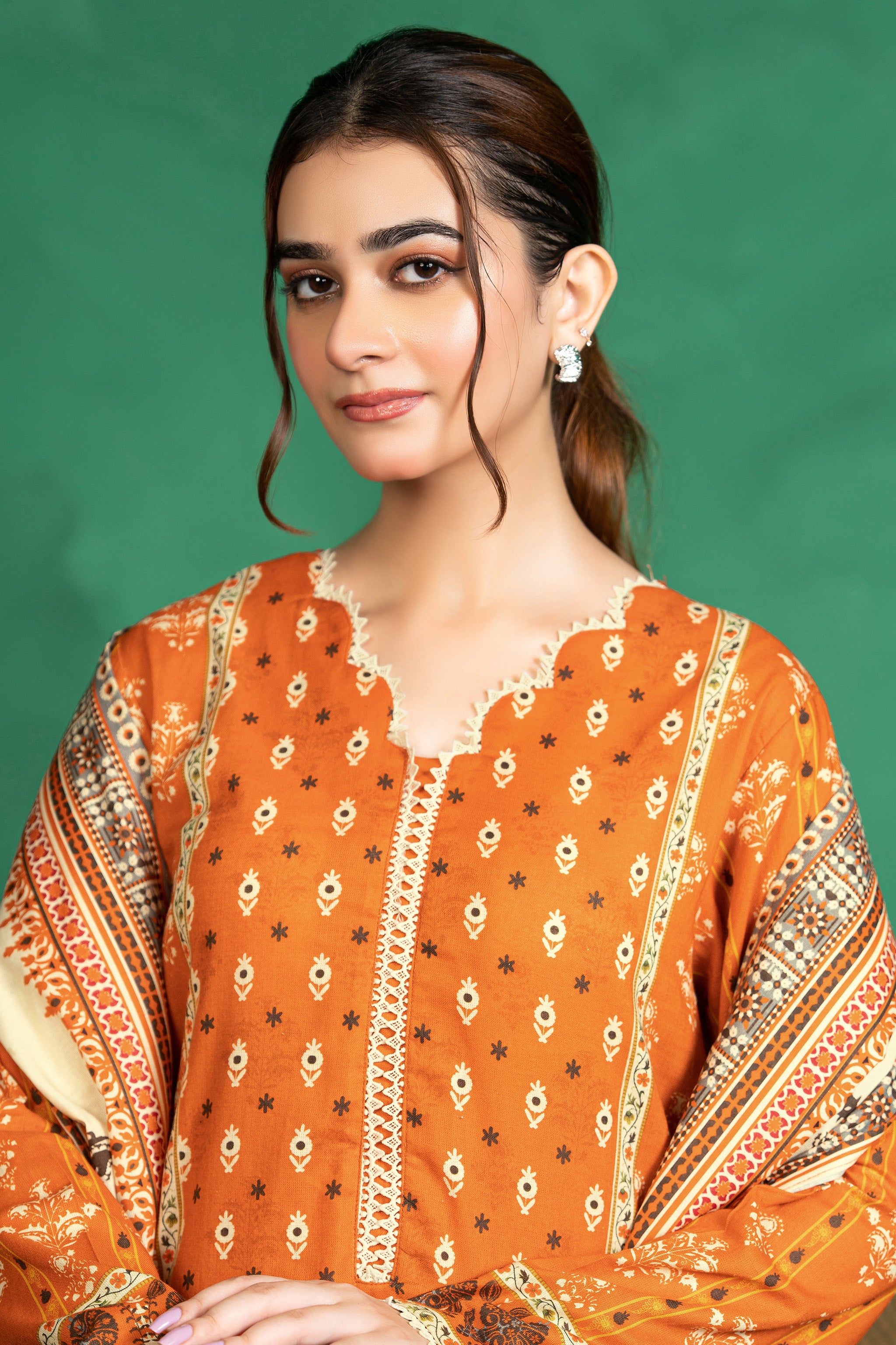 3 Piece Unstitched Orange Printed Cotton - (Vol-110/13)D4 - SAFANOOOR