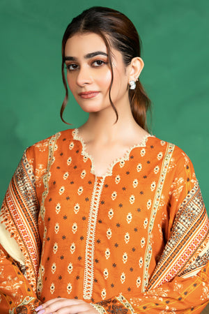 3 Piece Unstitched Orange Printed Cotton - (Vol-110/13)D4 - SAFANOOOR