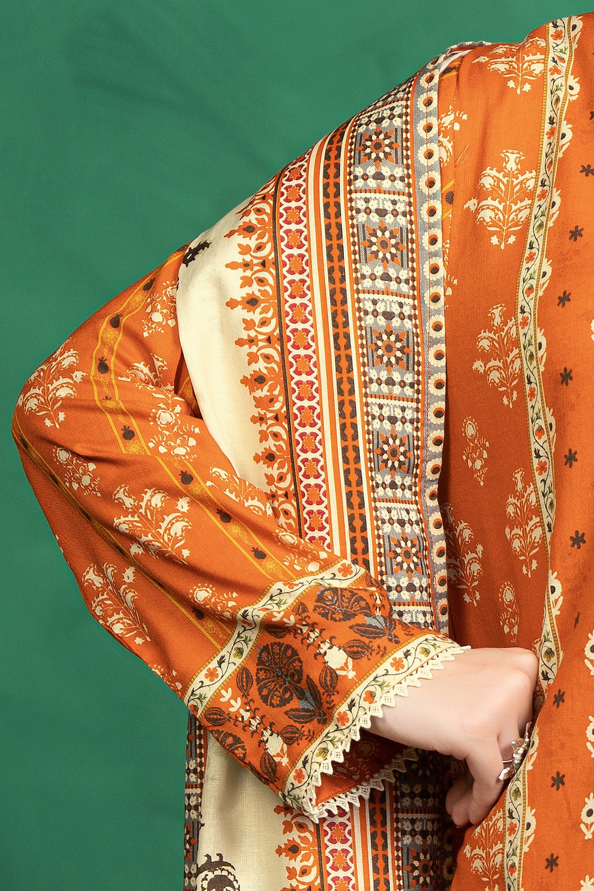 3 Piece Unstitched Orange Printed Cotton - (Vol-110/13)D4 - SAFANOOOR
