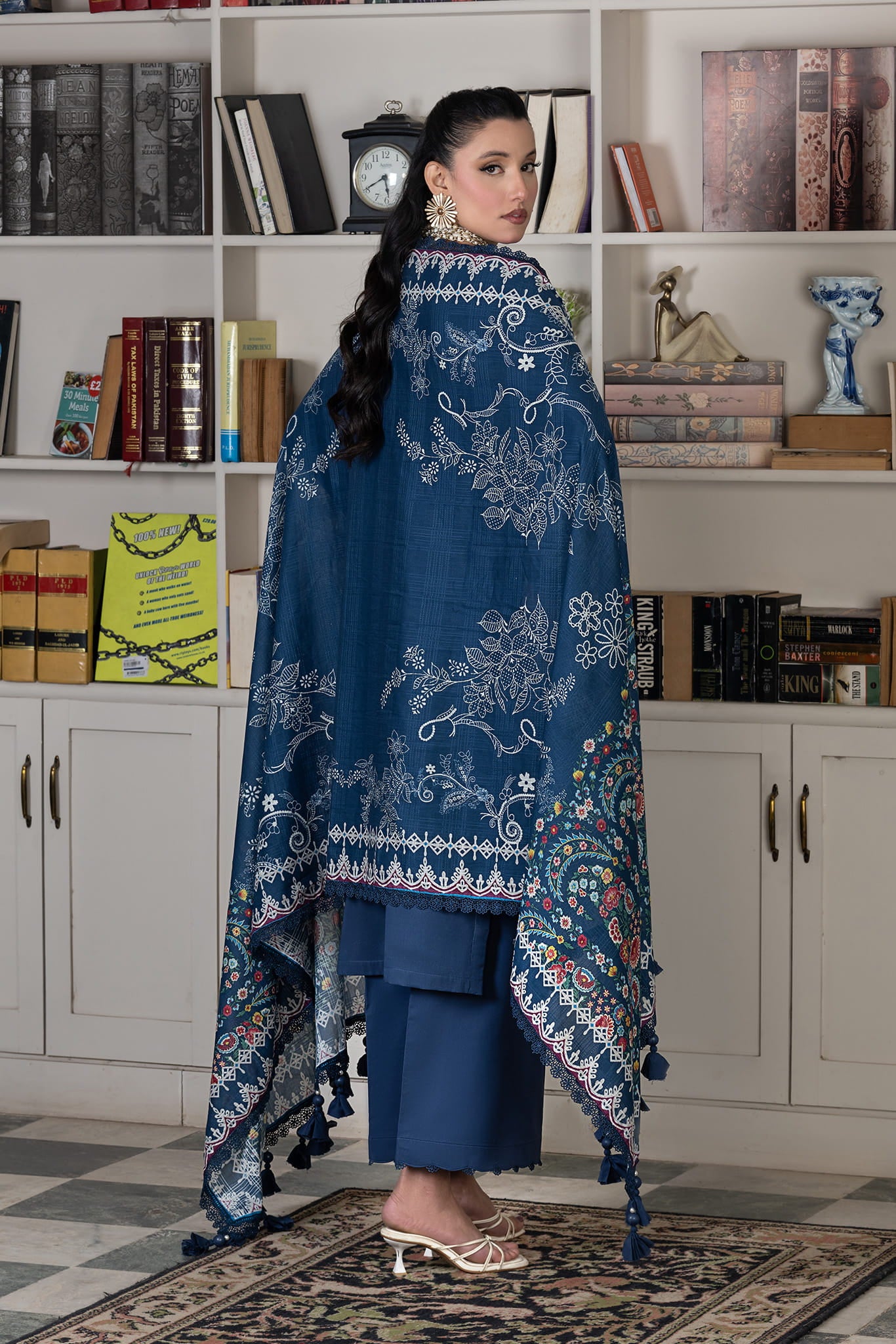 3 Piece Unstitched Oxford Blue Luxury Embroidered Lawn Suit