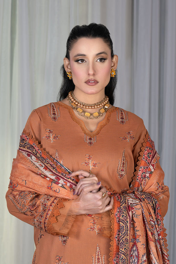 3 Piece Unstitched Pale Copper Luxury Embroidered Lawn Suit