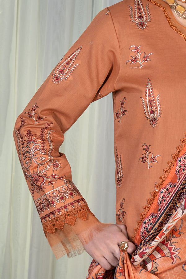 3 Piece Unstitched Pale Copper Luxury Embroidered Lawn Suit