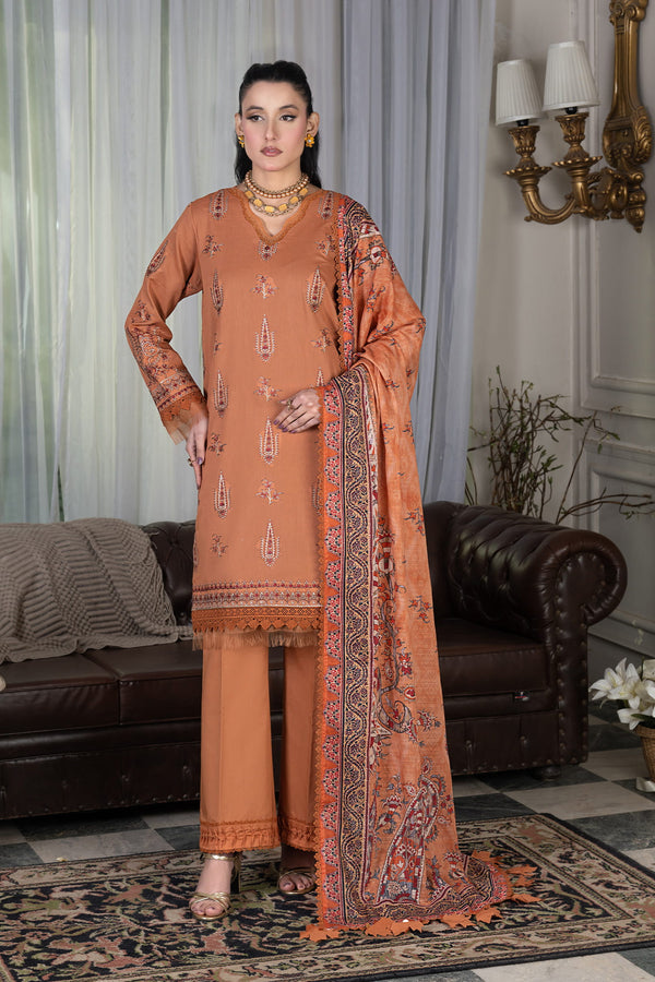 3 Piece Unstitched Pale Copper Luxury Embroidered Lawn Suit