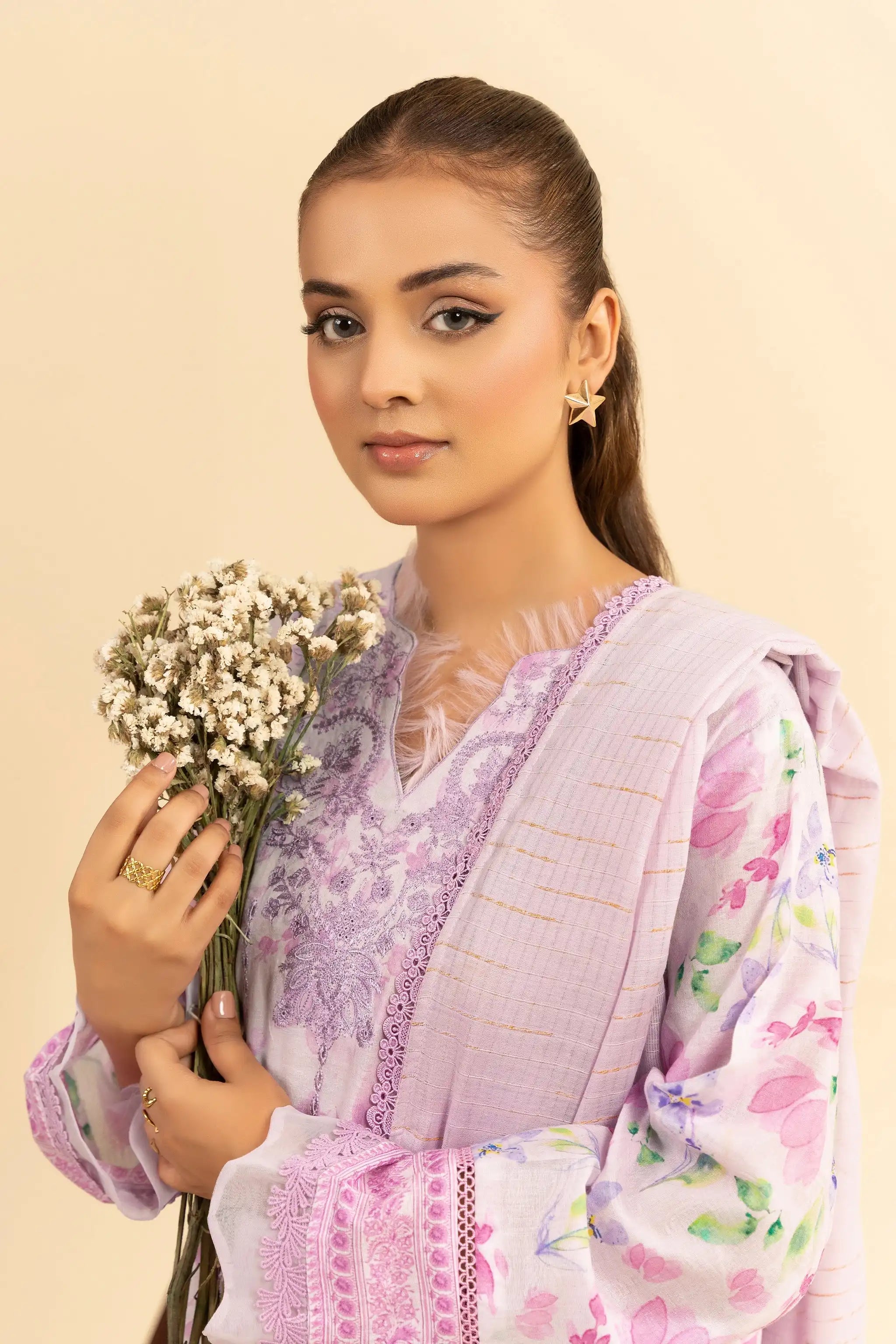 3 Piece Unstitched Pale Pink Premium Emb Jacquard Lawn Secondary image