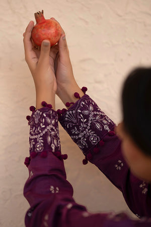 3 Piece Unstitched Pansy Purple Premium Embroidered Lawn - Safa Noor