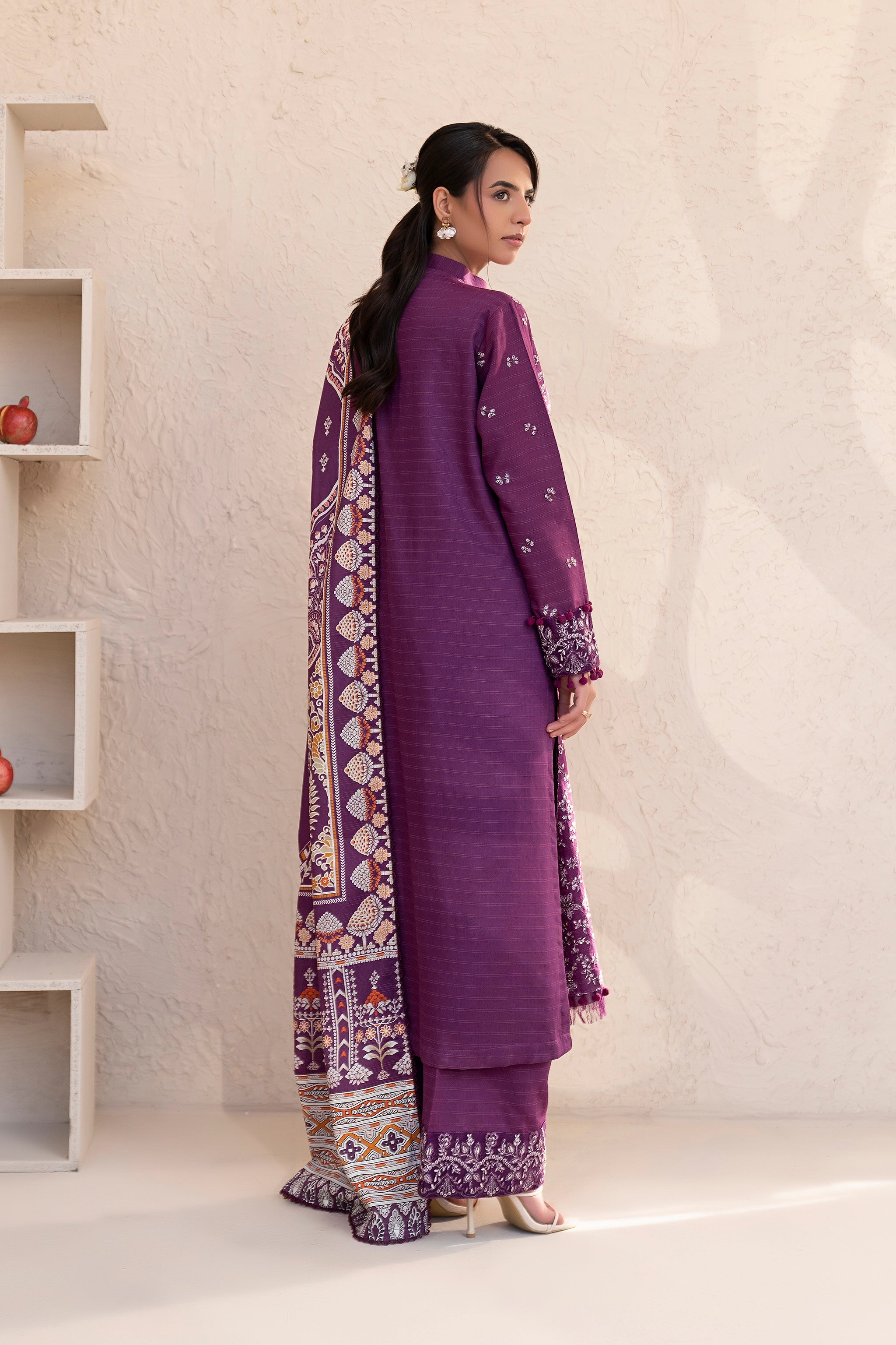 3 Piece Unstitched Pansy Purple Premium Embroidered Lawn - Safa Noor