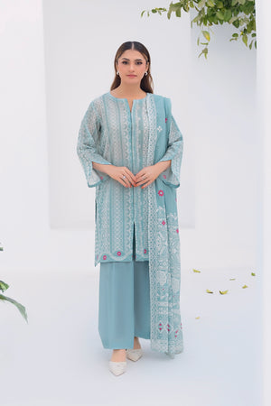 3 Piece Unstitched Pastel Blue Premium Printed Lawn Suit by safa noor summer 2026 Nigar collection