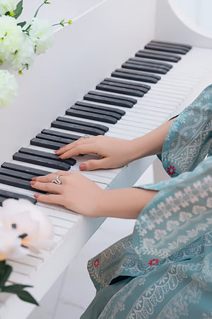 3 Piece Unstitched Pastel Blue Premium Printed Lawn Suit by safa noor summer 2026 Nigar collection