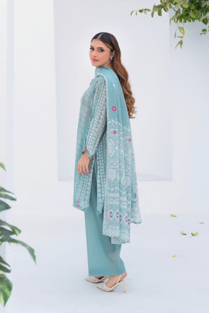 3 Piece Unstitched Pastel Blue Premium Printed Lawn Suit by safa noor summer 2026 Nigar collection