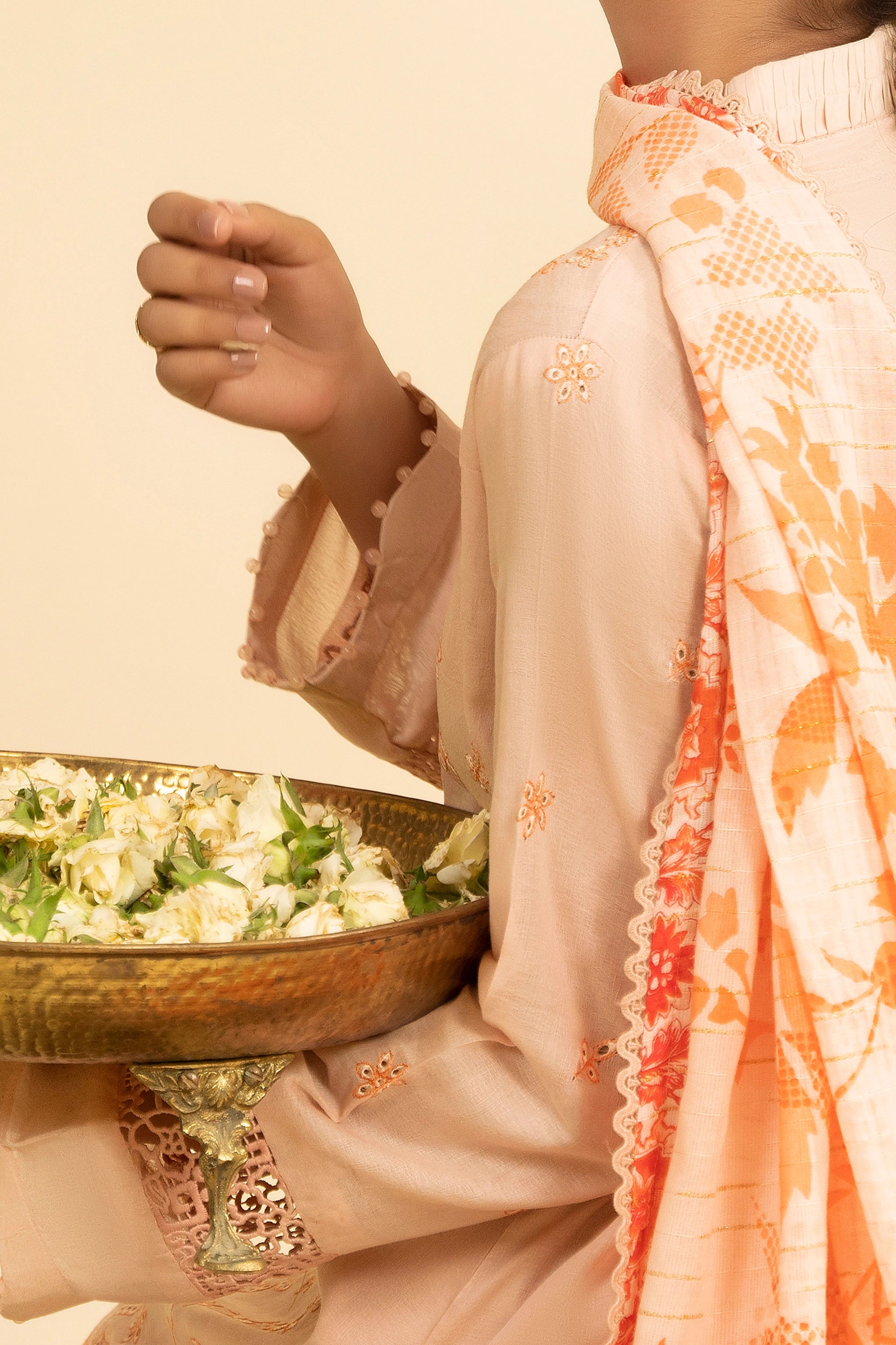 3 Piece Unstitched Peach Premium Embroidered Jacquard Lawn Suit By Safa Noor Summer 2026 Dahlia Collection