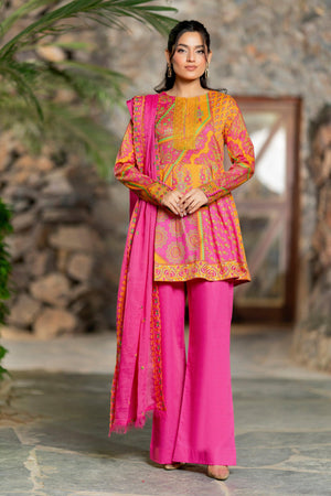 3 Piece Unstitched Pink Embroidered Lawn - SafaNoor