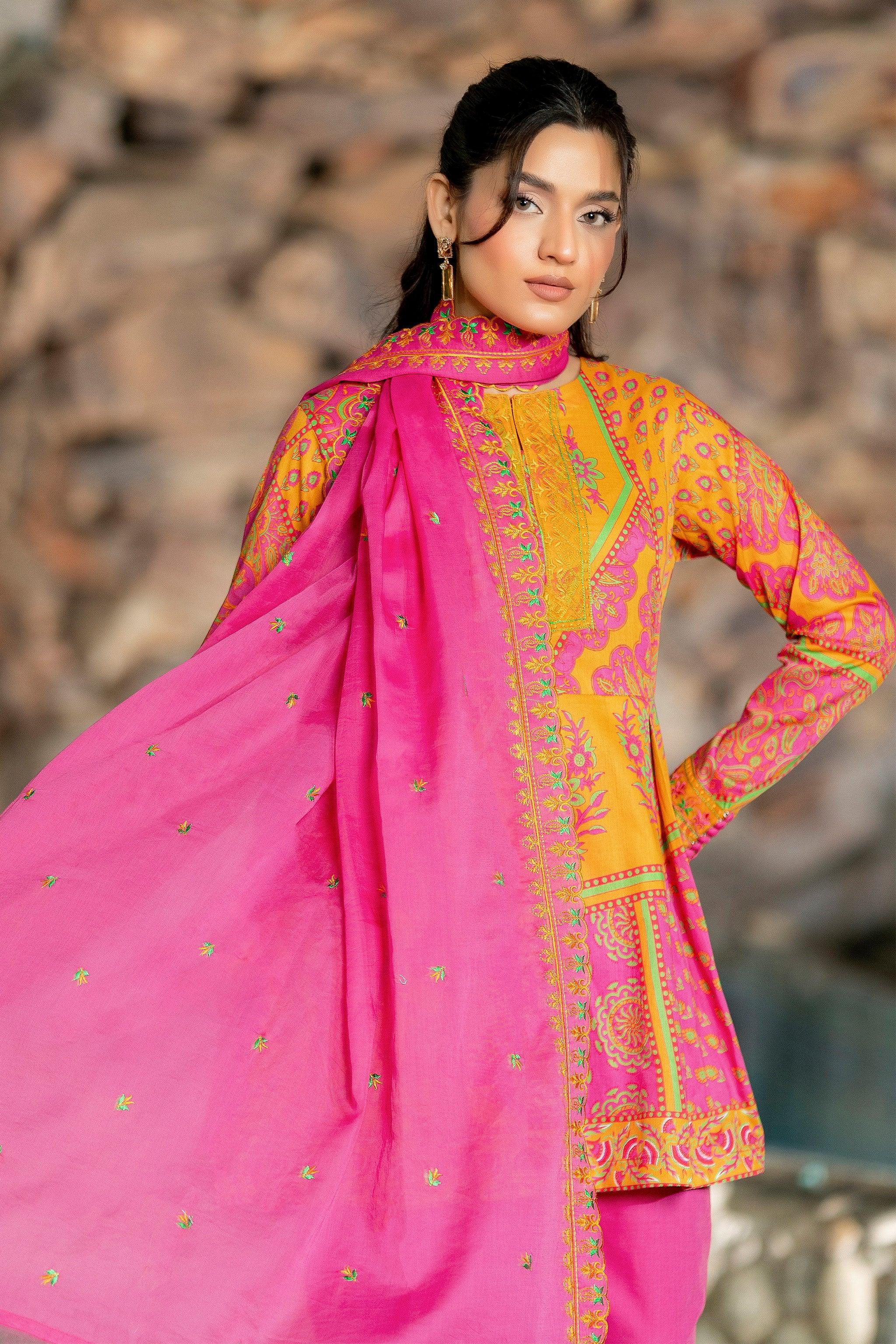 3 Piece Unstitched Pink Embroidered Lawn - SafaNoor
