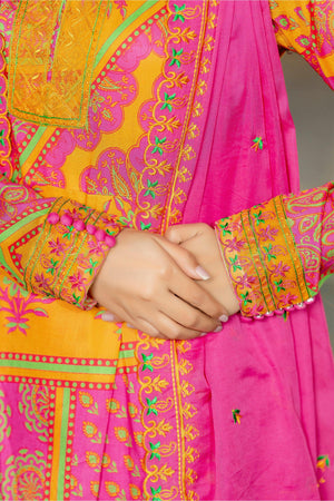 3 Piece Unstitched Pink Embroidered Lawn - SafaNoor