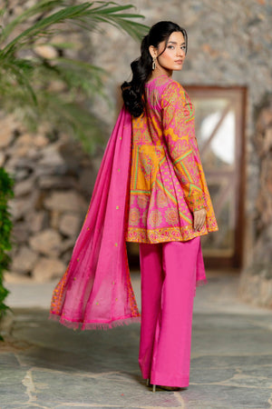 3 Piece Unstitched Pink Embroidered Lawn - SafaNoor