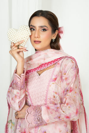3 Piece Unstitched Pink Embroidered Lawn - (Vol-105/06)3P-S-25-D11 - SAFANOOR