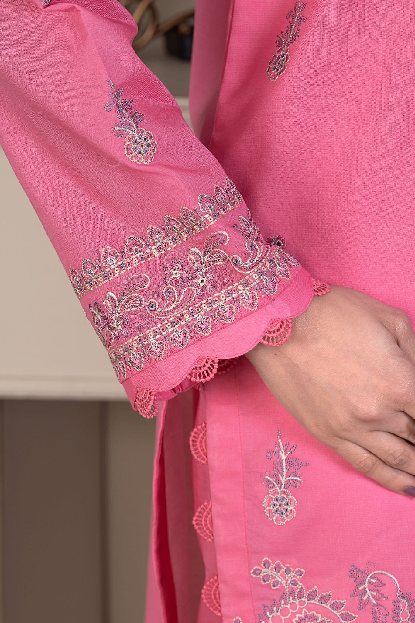 3 Piece Unstitched Pink Luxury Embroidered Lawn Suit
