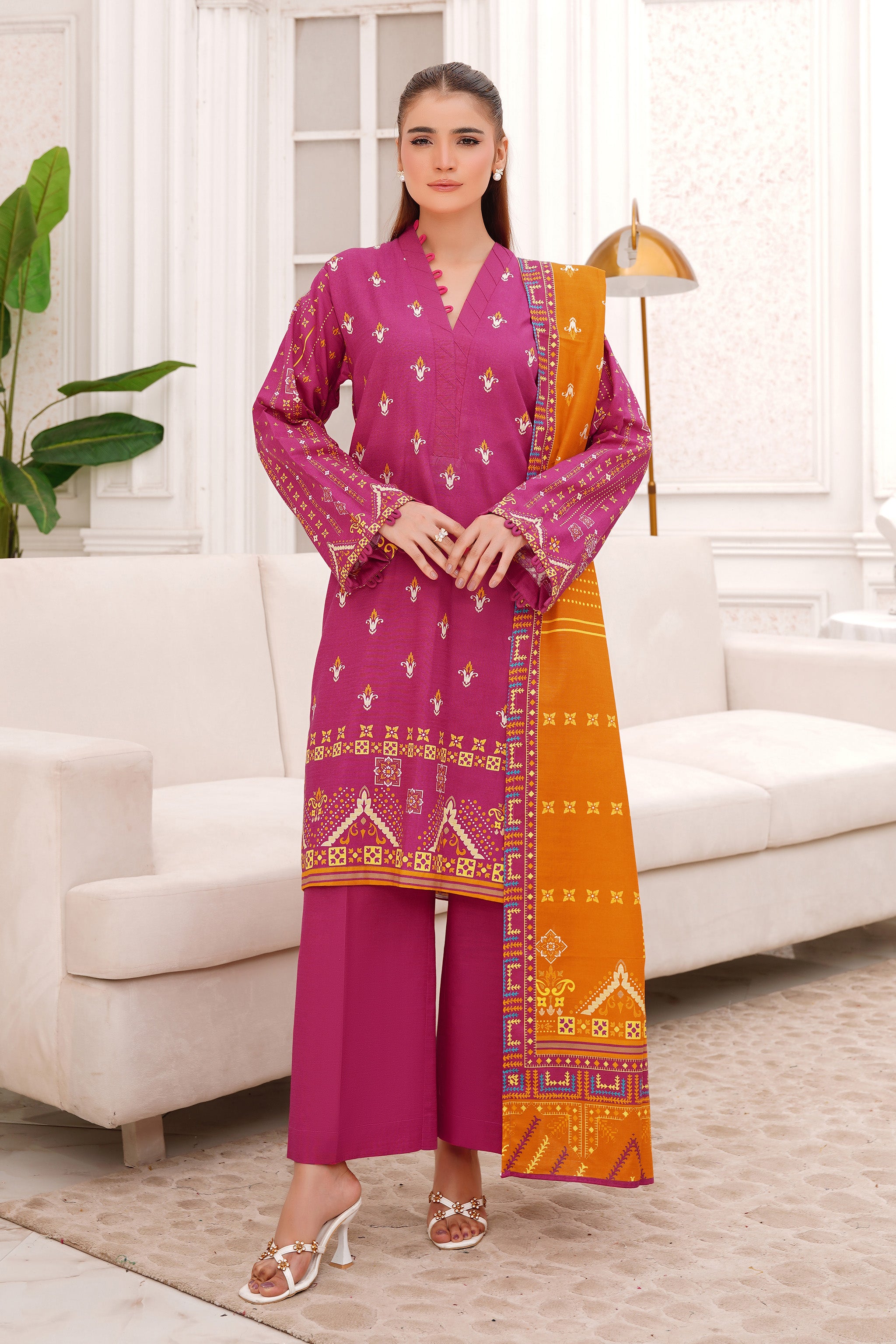 3 Piece Unstitched Pink Premium Khaddar Secondary image