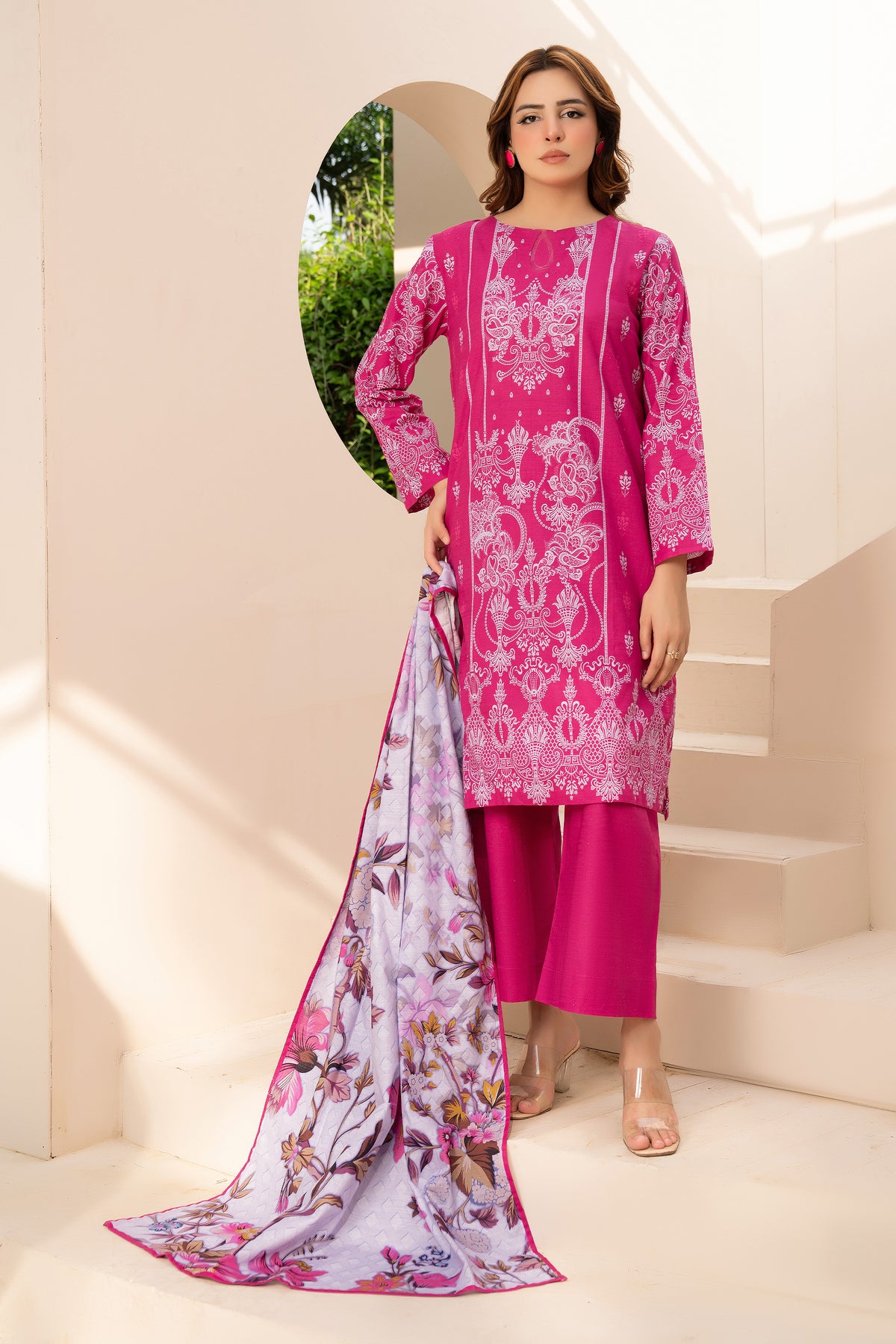 3 Piece Unstitched Pink Printed Khaddar - (Vol-111/10)D8 - SAFANOOOR