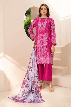 3 Piece Unstitched Pink Printed Khaddar - (Vol-111/10)D8 - SAFANOOOR