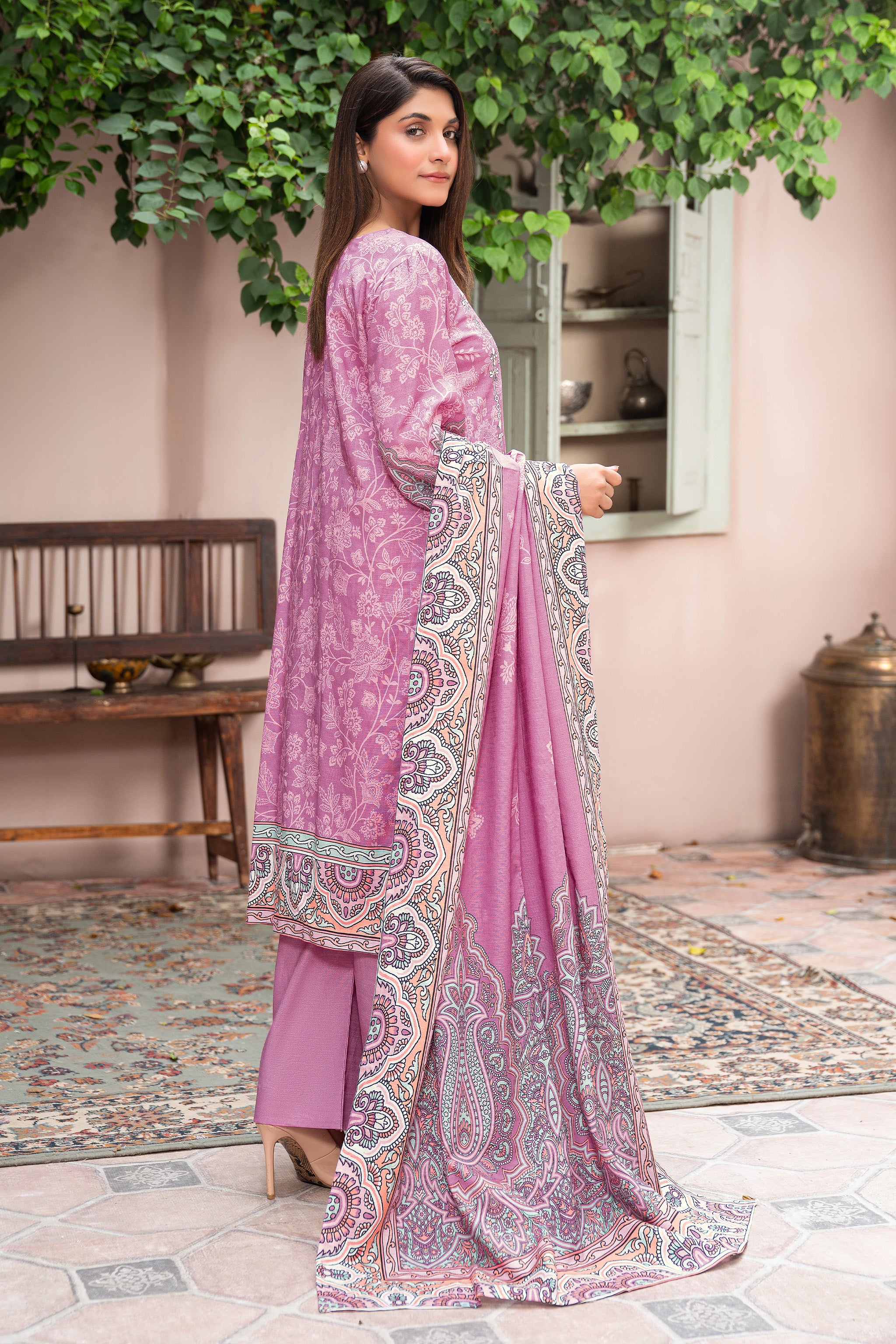 3 Piece Unstitched Pink Printed Khaddar - (Vol-111/11)D3 - SAFANOOOR