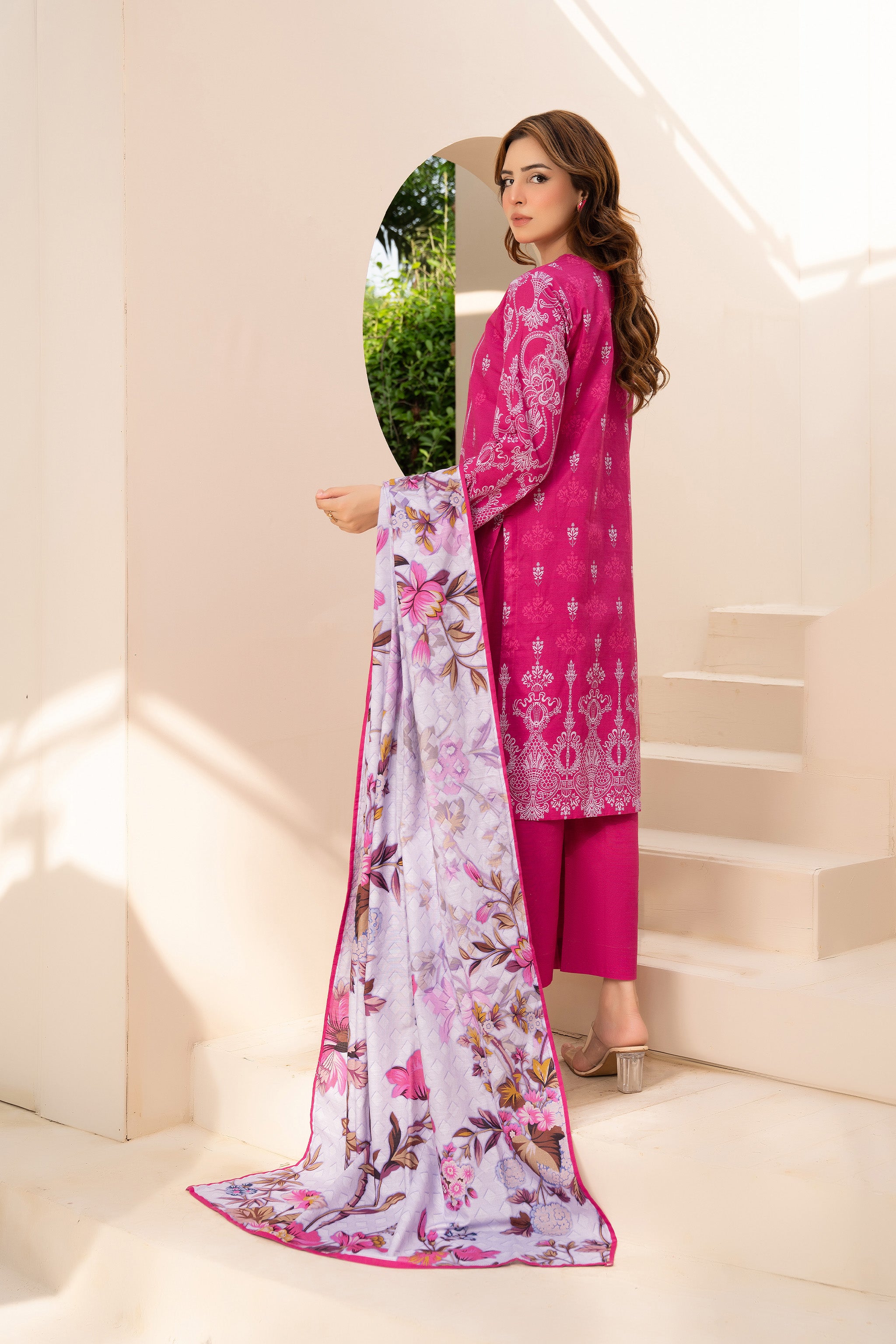 3 Piece Unstitched Pink Printed Khaddar - (Vol-111/10)D8 - SAFANOOOR