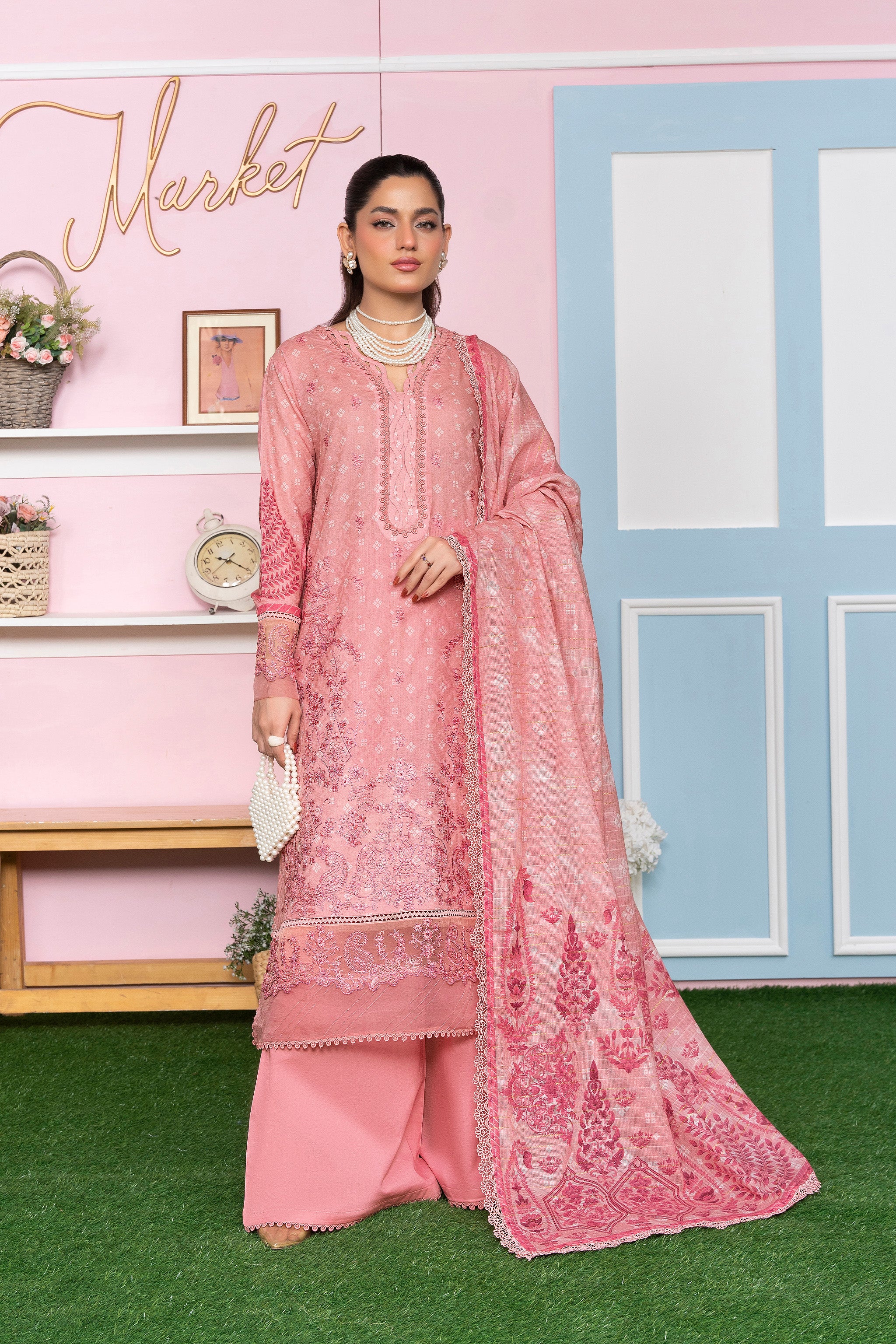 3 Piece Unstitched Pink Printed Lawn - (Vol-107/09)3P-S-25-D4 - SAFANOOR