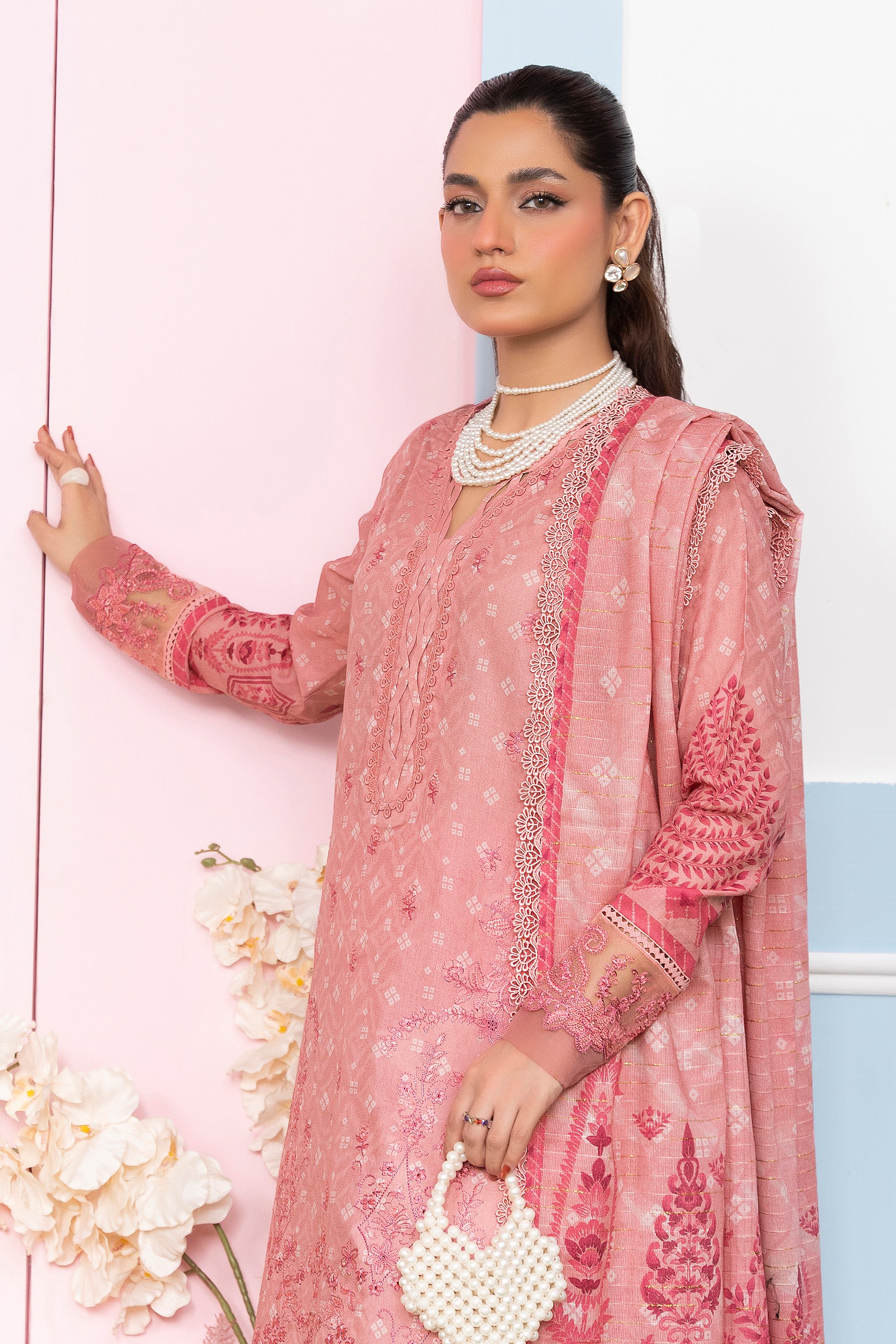 3 Piece Unstitched Pink Printed Lawn - (Vol-107/09)3P-S-25-D4 - SAFANOOR