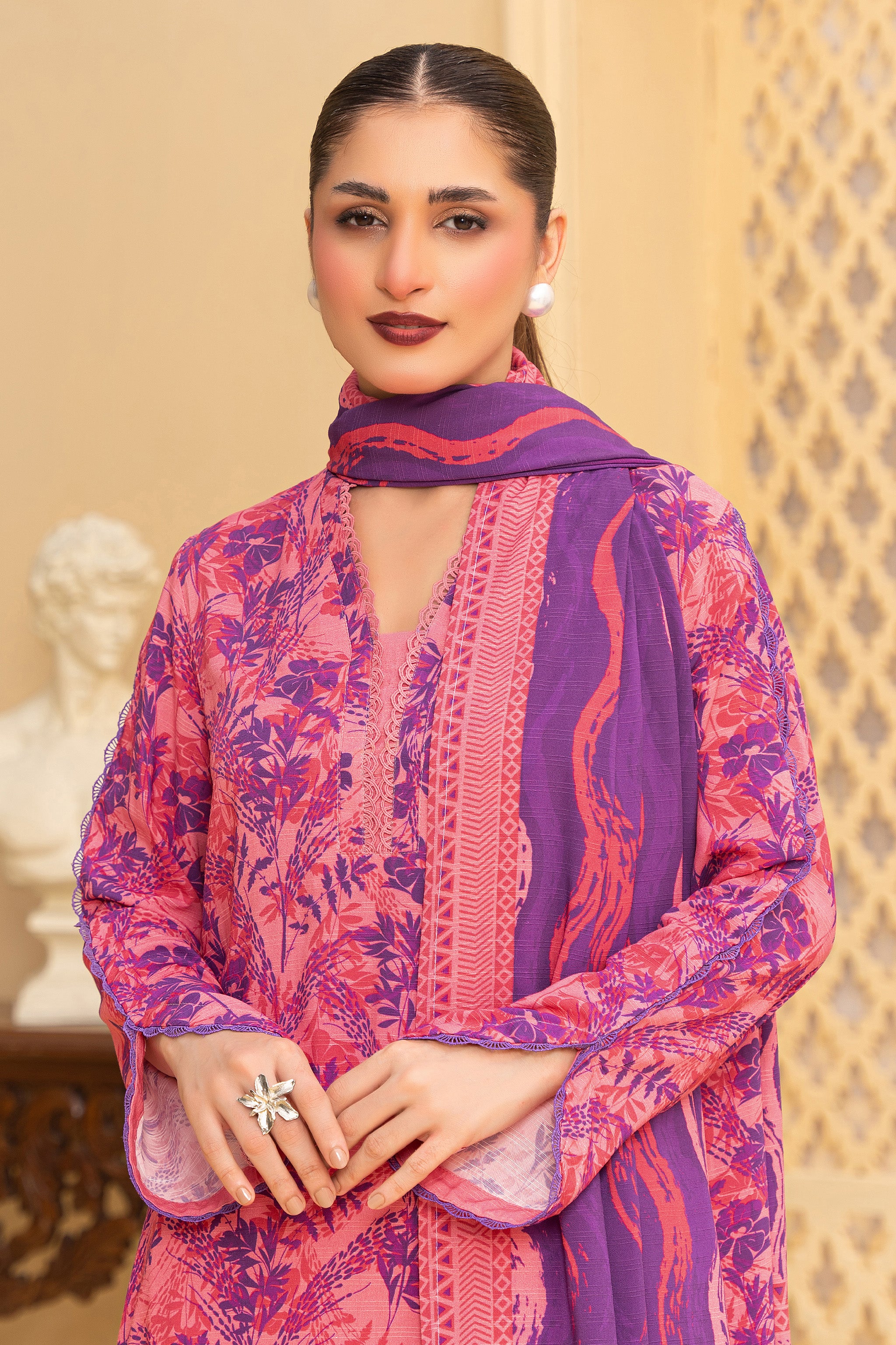 3 Piece Unstitched Pink Printed Linen - (Vol-114/08)D2 - SAFANOOOR