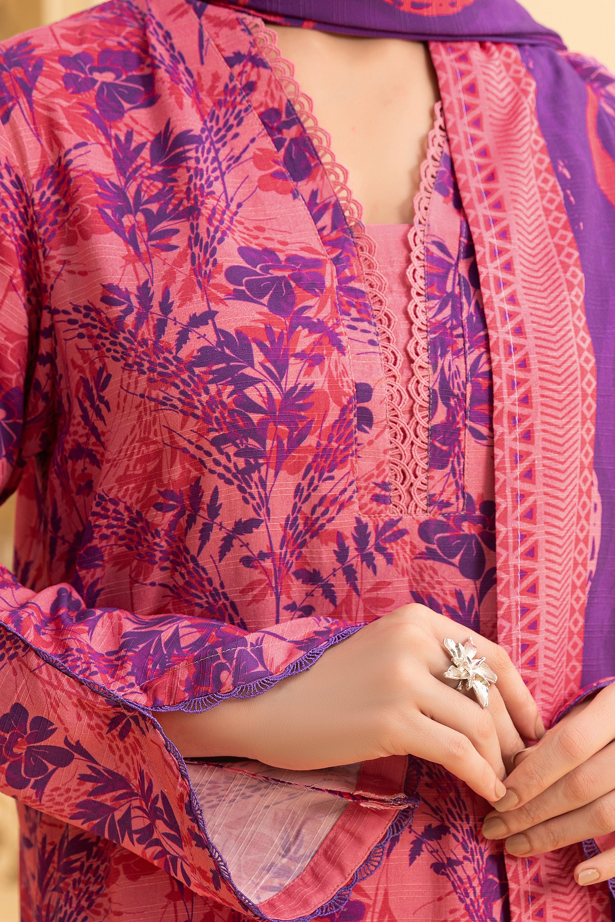 3 Piece Unstitched Pink Printed Linen - (Vol-114/08)D2 - SAFANOOOR