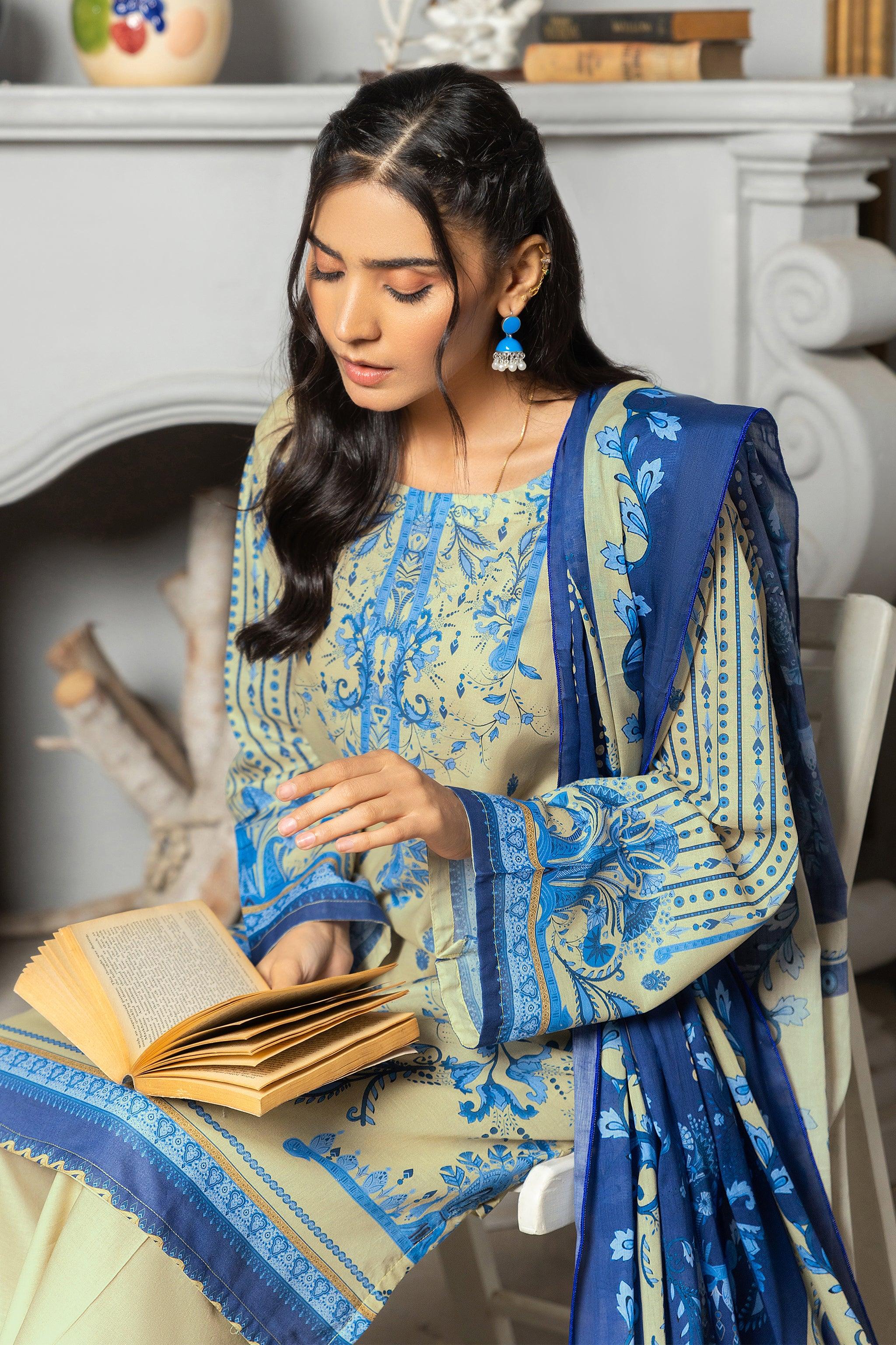 3 Piece Unstitched Pistachio Printed Lawn - SafaNoor
