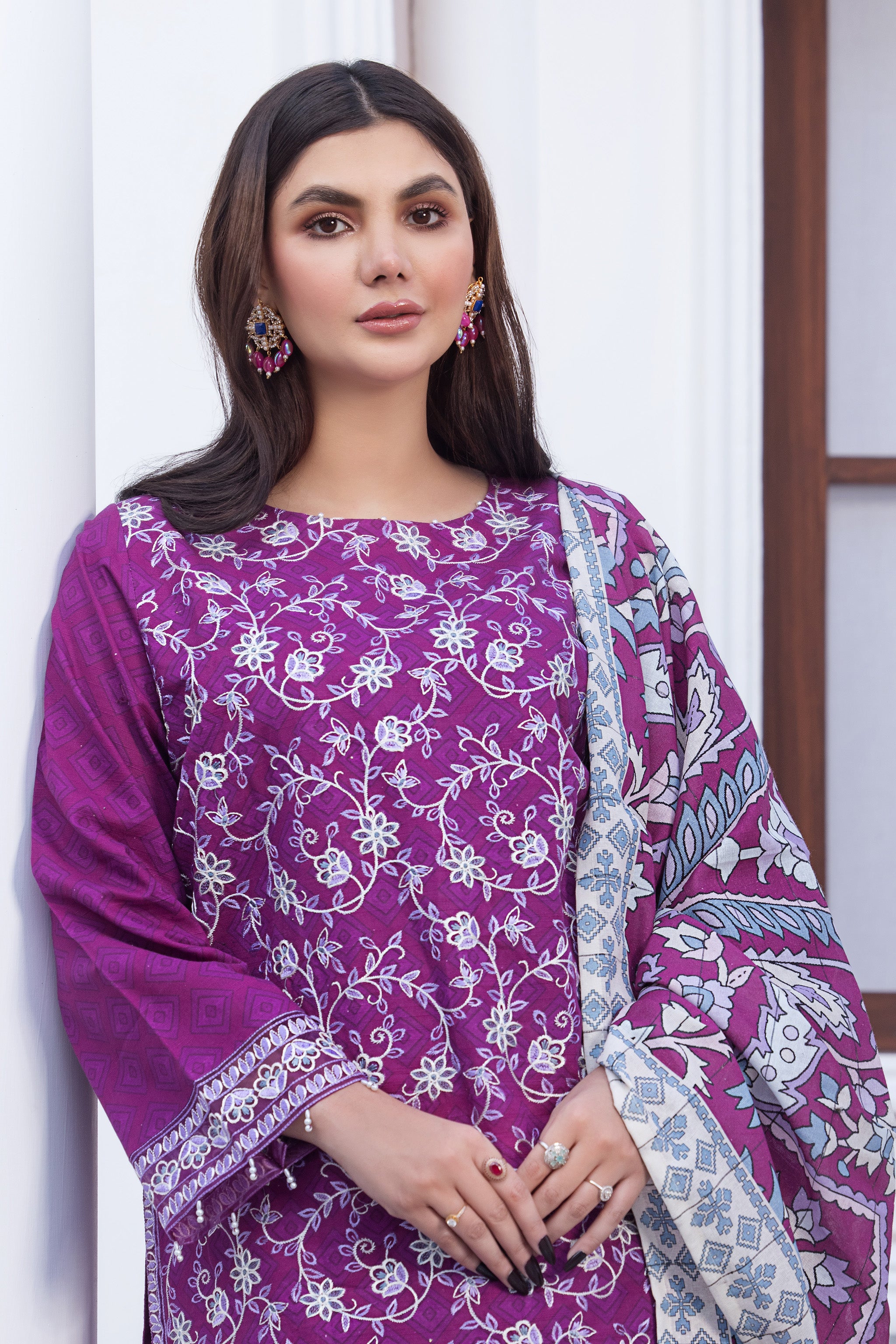 3 Piece Unstitched Purple Embroidered Khaddar - (Vol-115/08)D4 - SAFANOOOR Main image