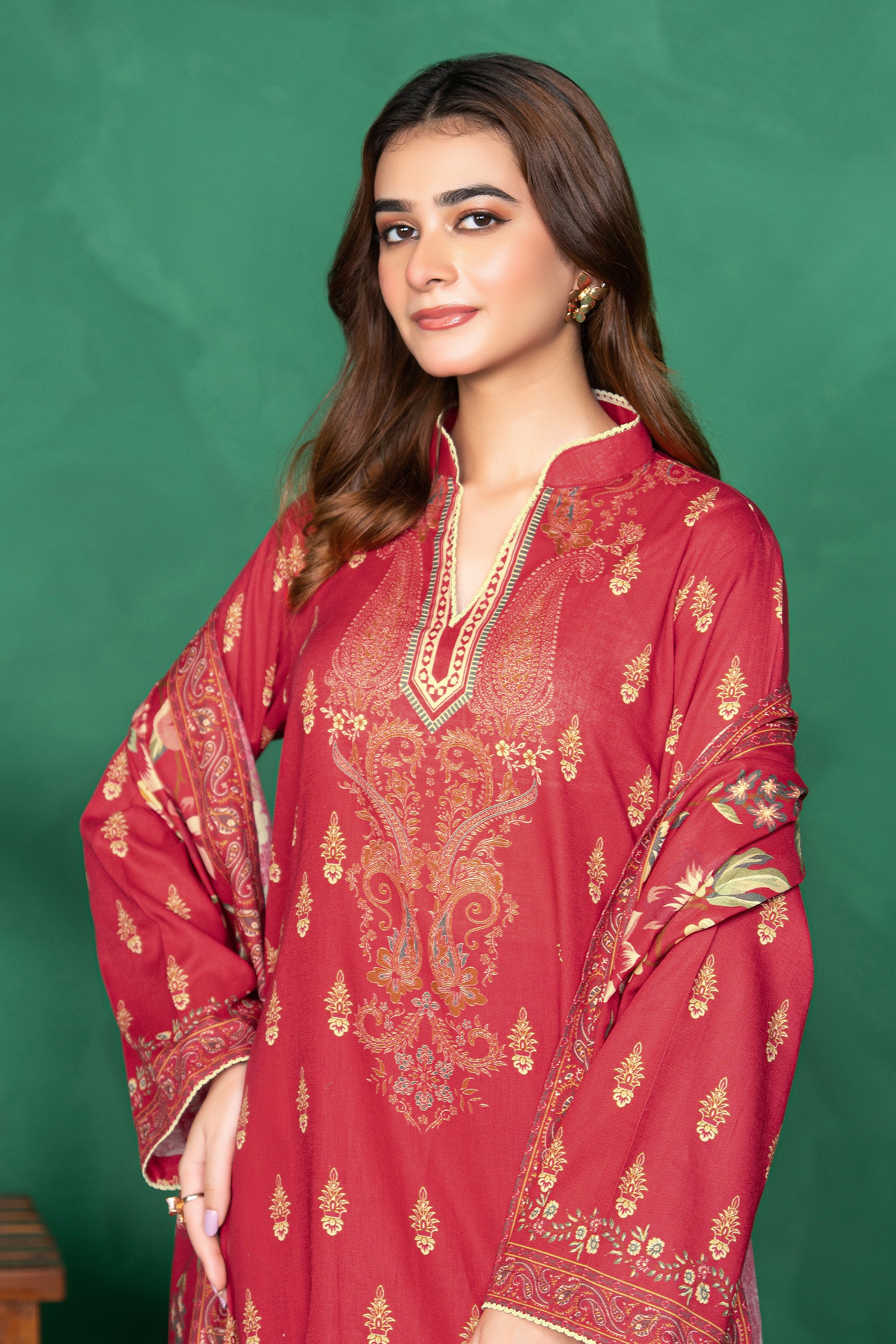 3 Piece Unstitched Red Printed Cotton - (Vol-110/13)D9 - SAFANOOOR