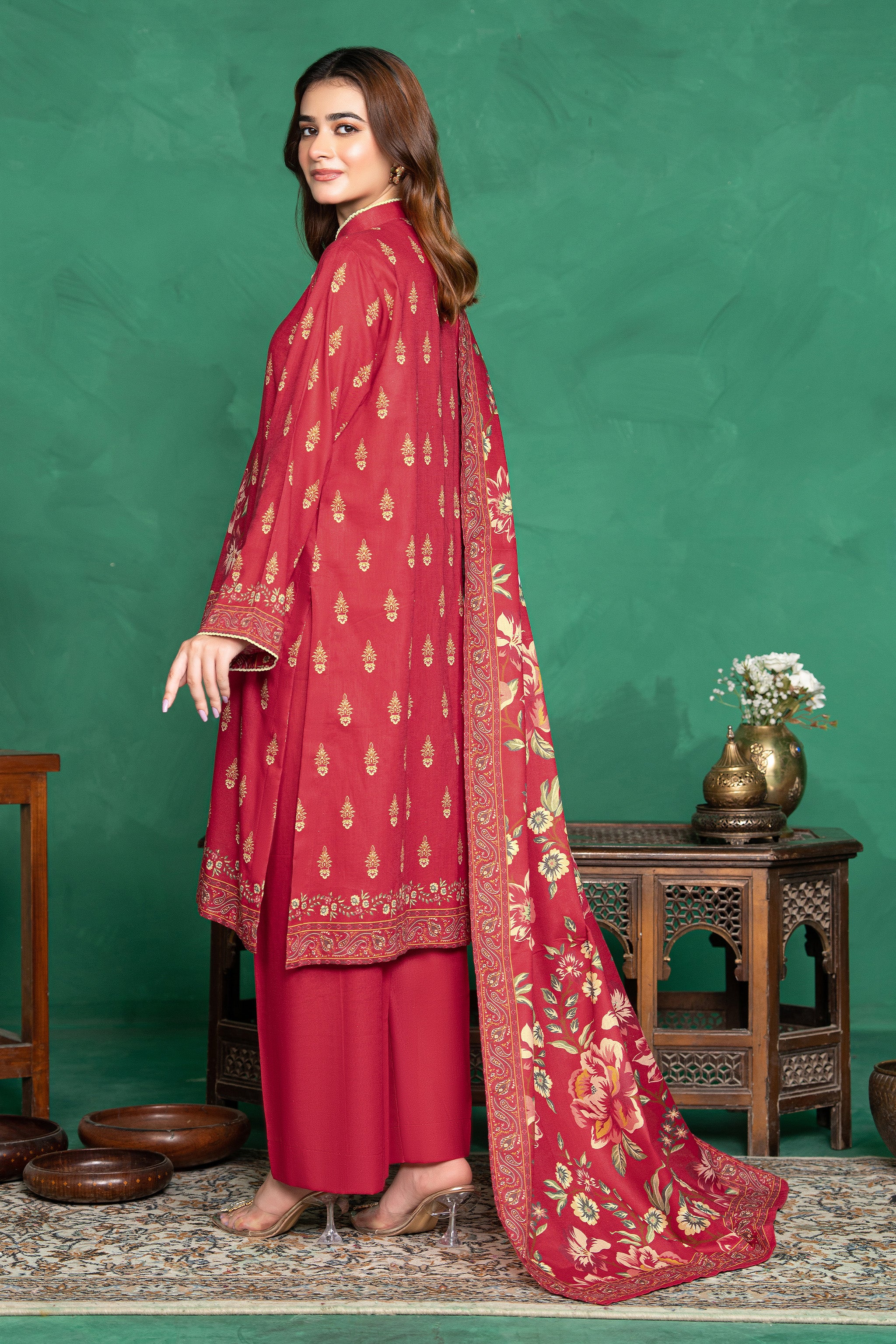 3 Piece Unstitched Red Printed Cotton - (Vol-110/13)D9 - SAFANOOOR