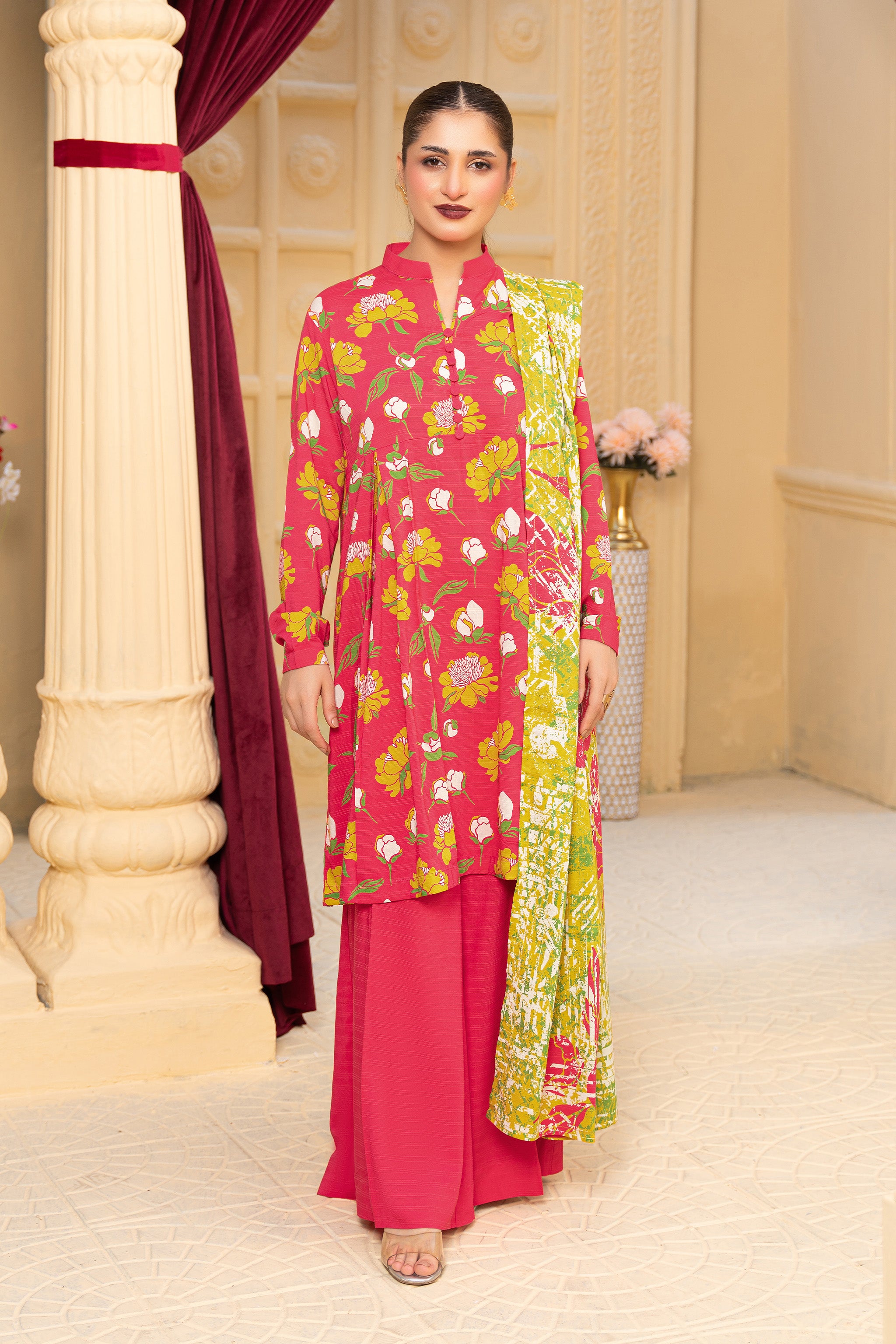 3 Piece Unstitched Red Printed Linen - (Vol-114/08)D4 - SAFANOOOR