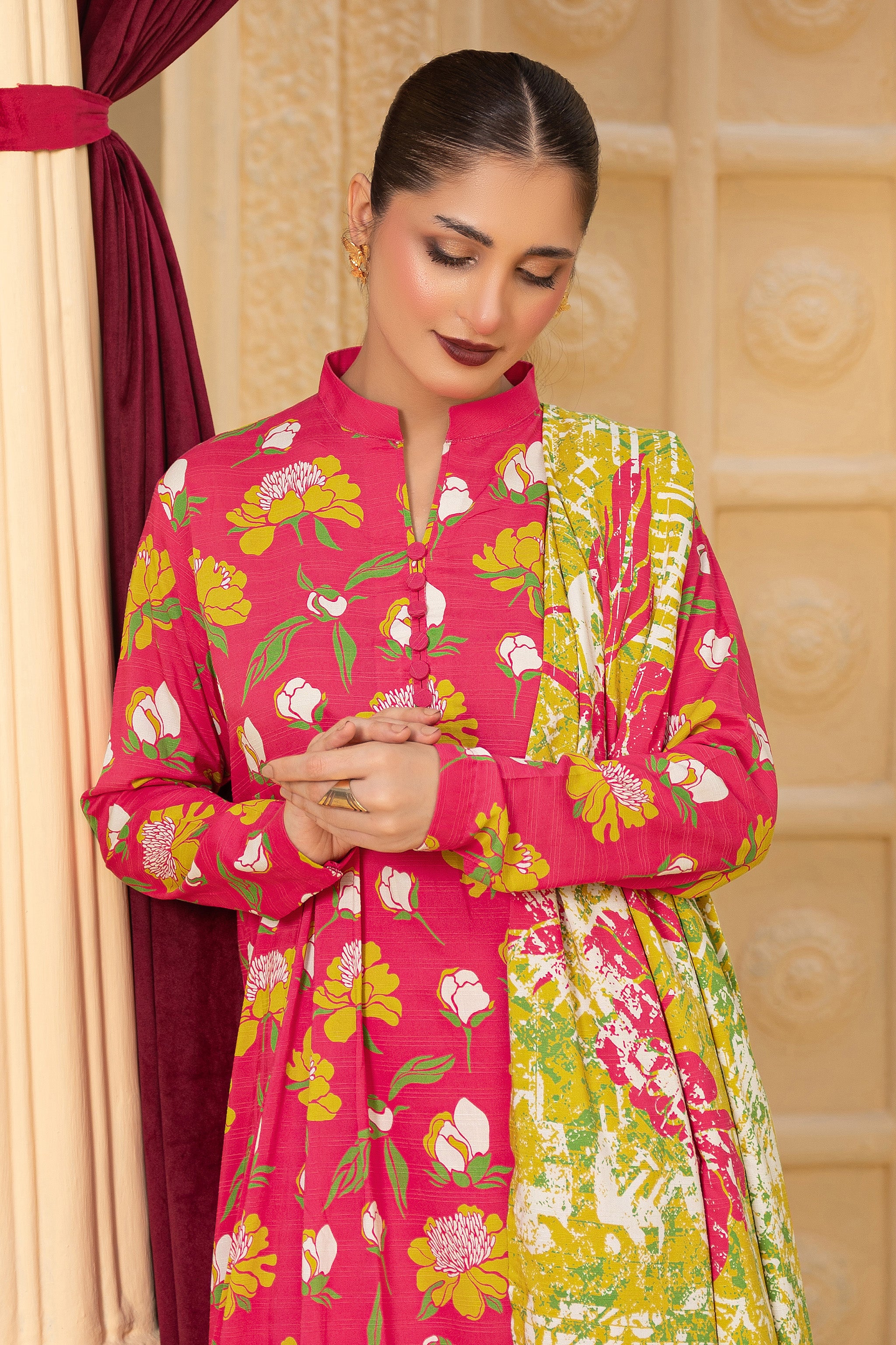 3 Piece Unstitched Red Printed Linen - (Vol-114/08)D4 - SAFANOOOR