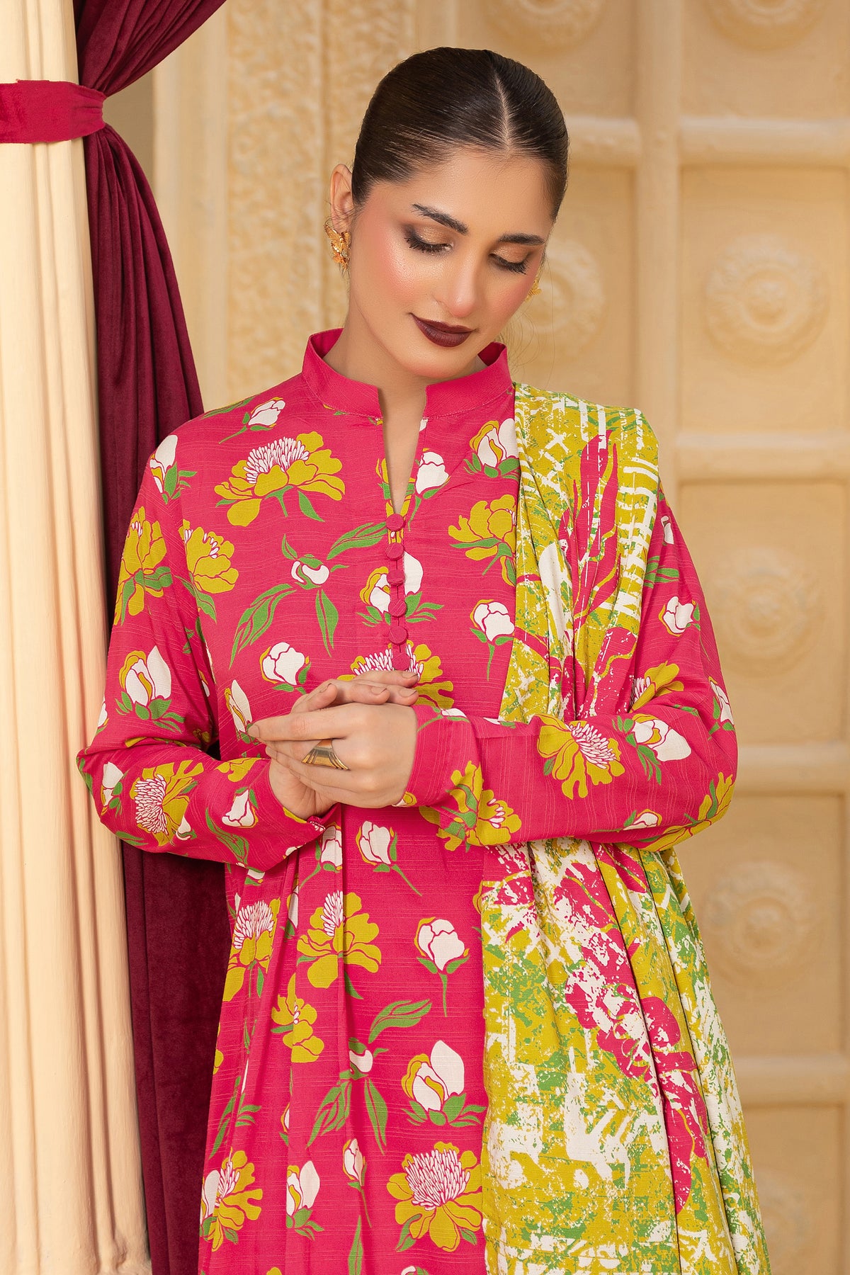3 Piece Unstitched Red Printed Linen - (Vol-114/08)D4 - SAFANOOOR