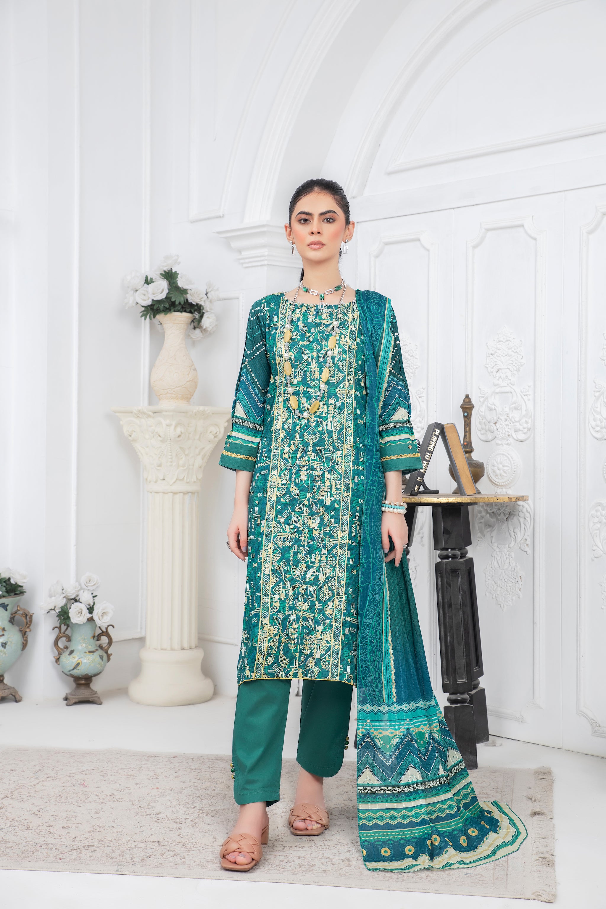 3 Piece Unstitched Sea Green Embroidered Lawn - (Vol-67/17)3P-S-24-D-8 - SAFANOOR