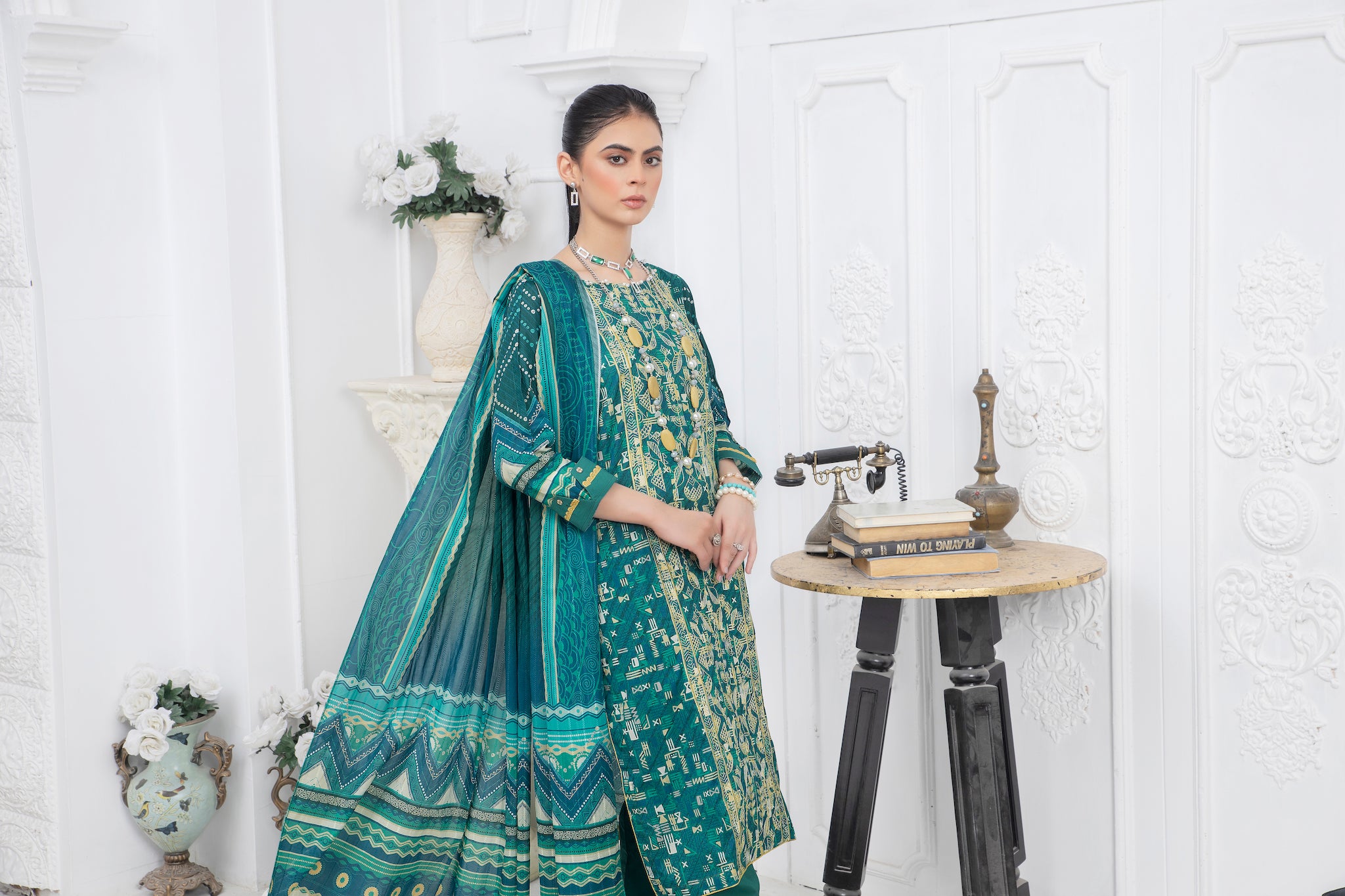 3 Piece Unstitched Sea Green Embroidered Lawn - (Vol-67/17)3P-S-24-D-8 - SAFANOOR