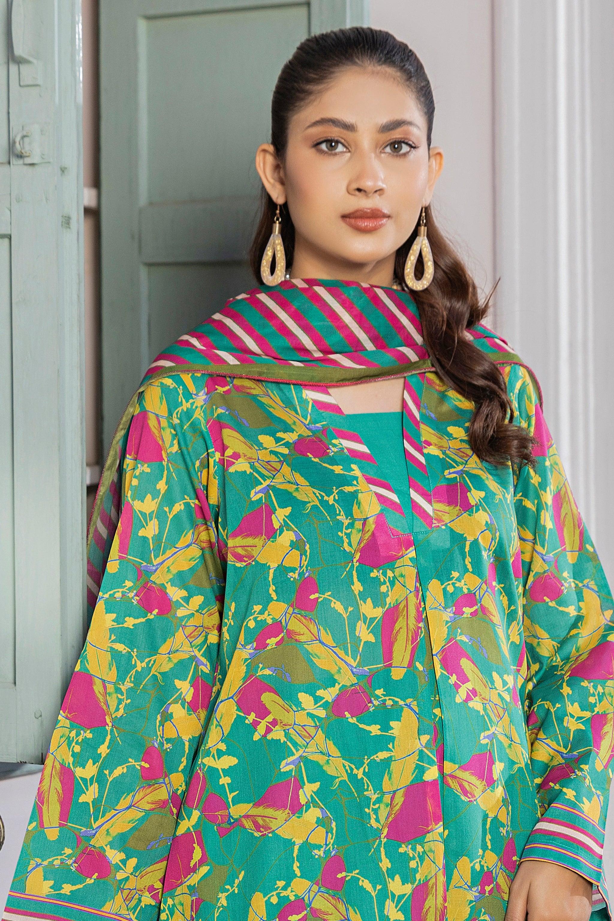 3 Piece Unstitched Sea Green Printed Lawn - (Vol-87/21)3P-S-25-D8 -SafaNoor