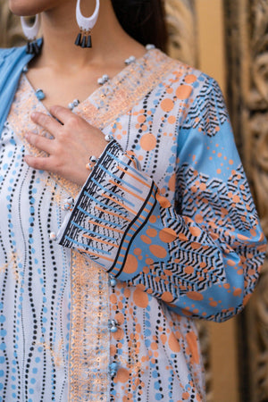 3 Piece Unstitched Sky Blue Embroidered Lawn - SafaNoor