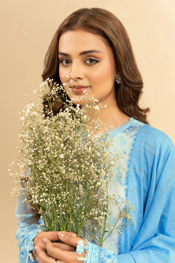 3 Piece Unstitched Sky Blue Premium Embroidered Jacquard Lawn Suit By Safa Noor Summer 2026 Dahlia Collection