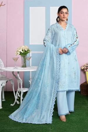 3 Piece Unstitched Sky Blue Printed Lawn - (Vol-107/09)3P-S-25-D7 - SAFANOOR