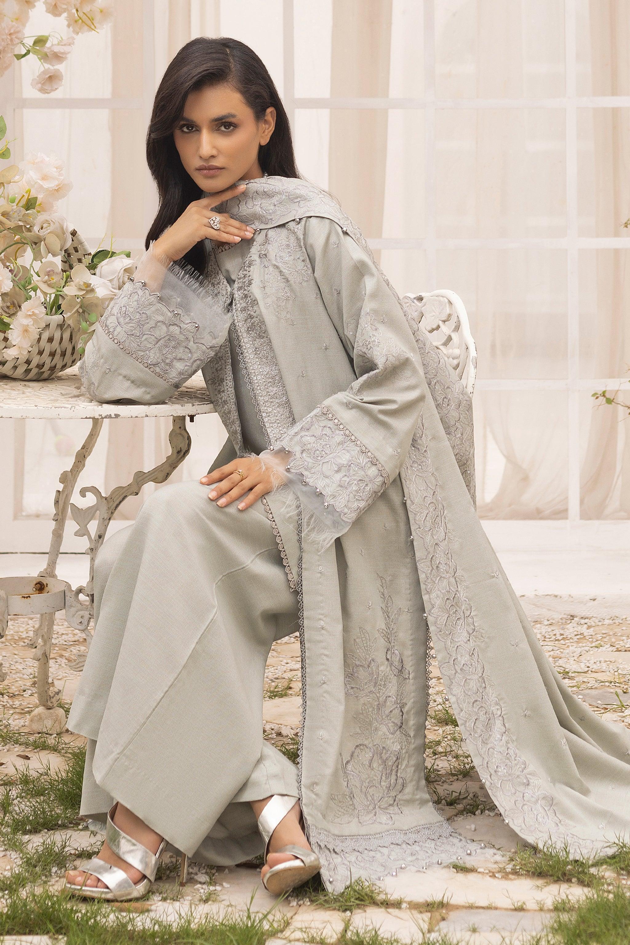 3 Piece Unstitched Smoke Grey - SafaNoor