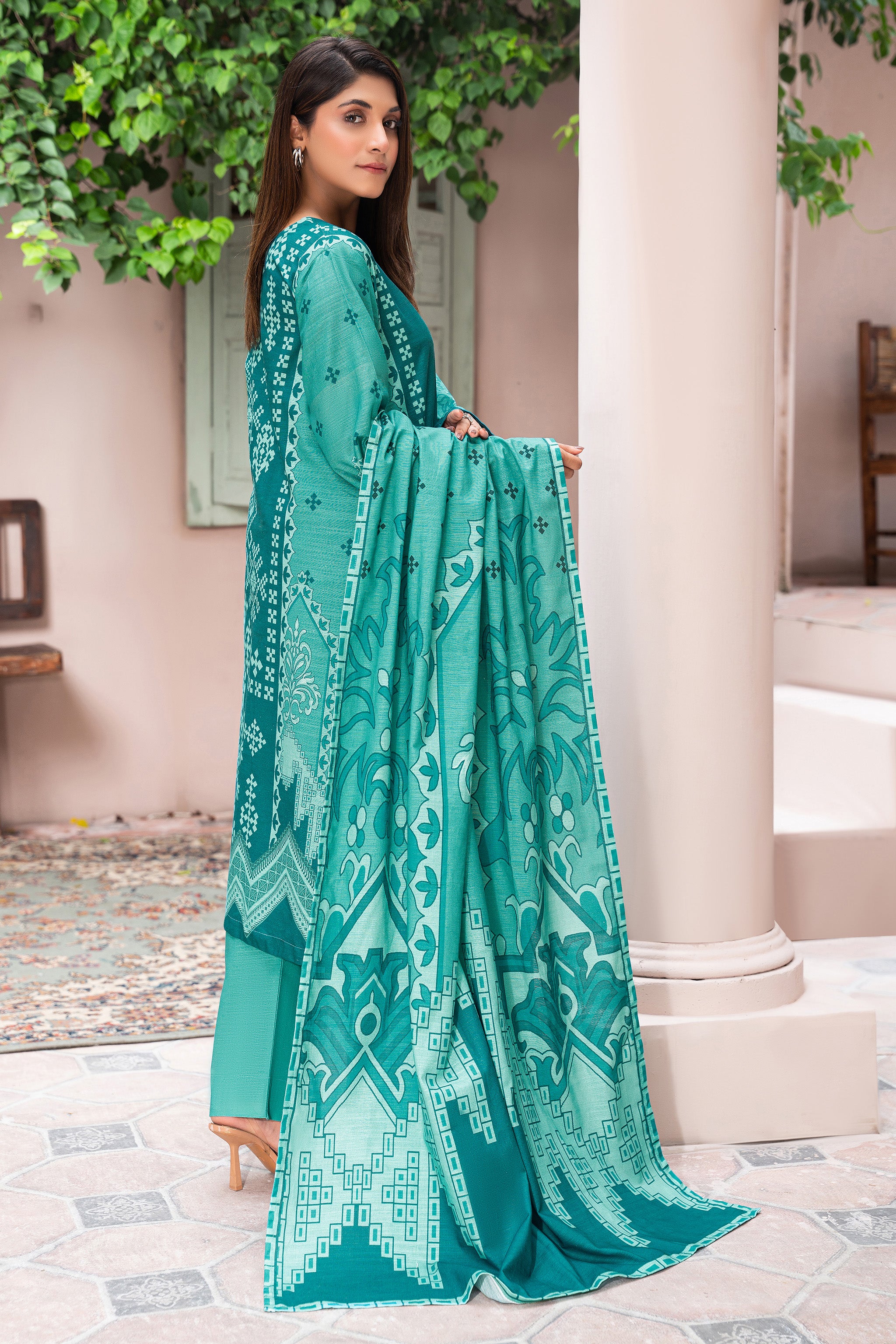 3 Piece Unstitched Teal Printed Khaddar - (Vol-111/11)D11 - SAFANOOOR