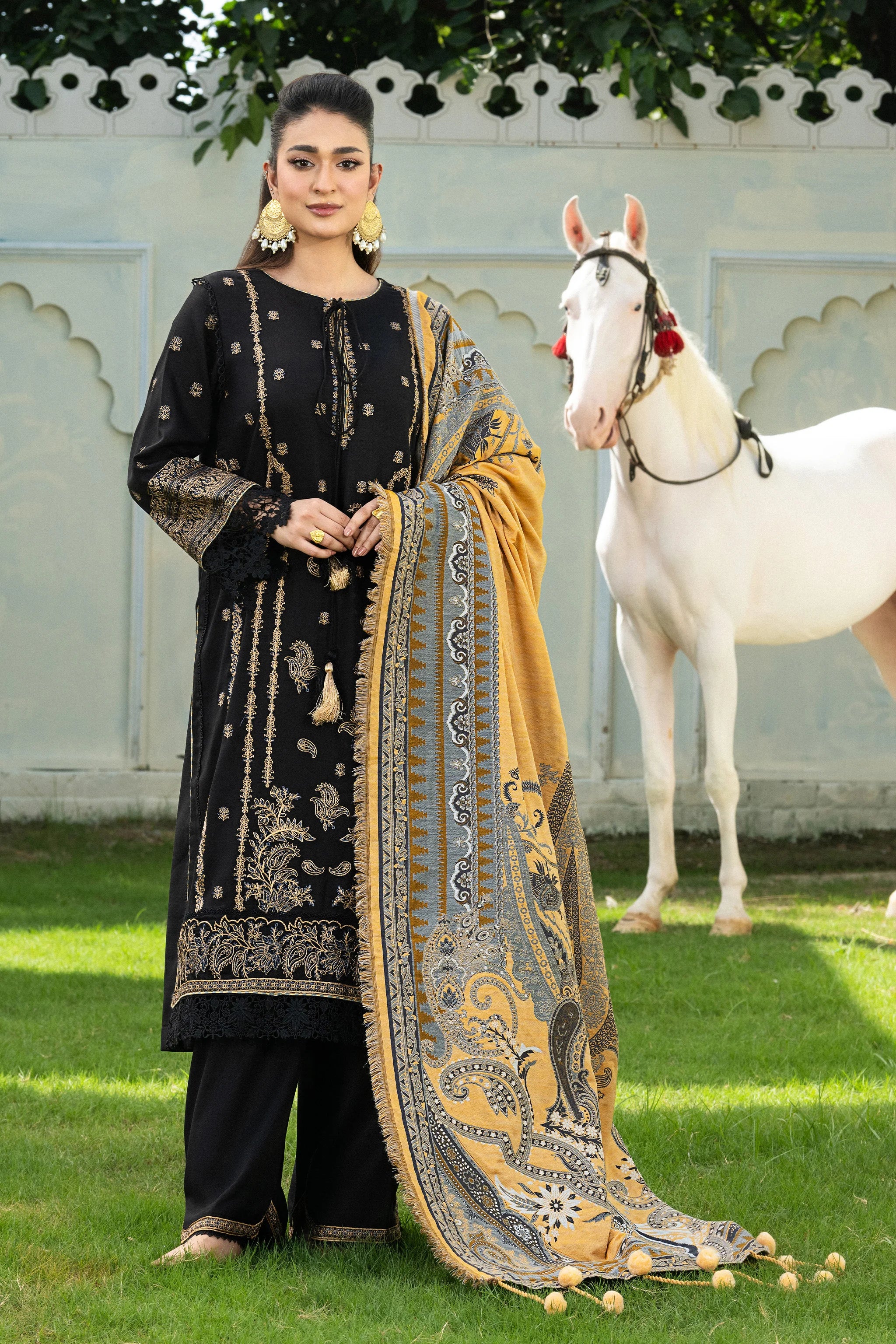 3 Piece Unstitched Texture Dye Black Embroidered Suit