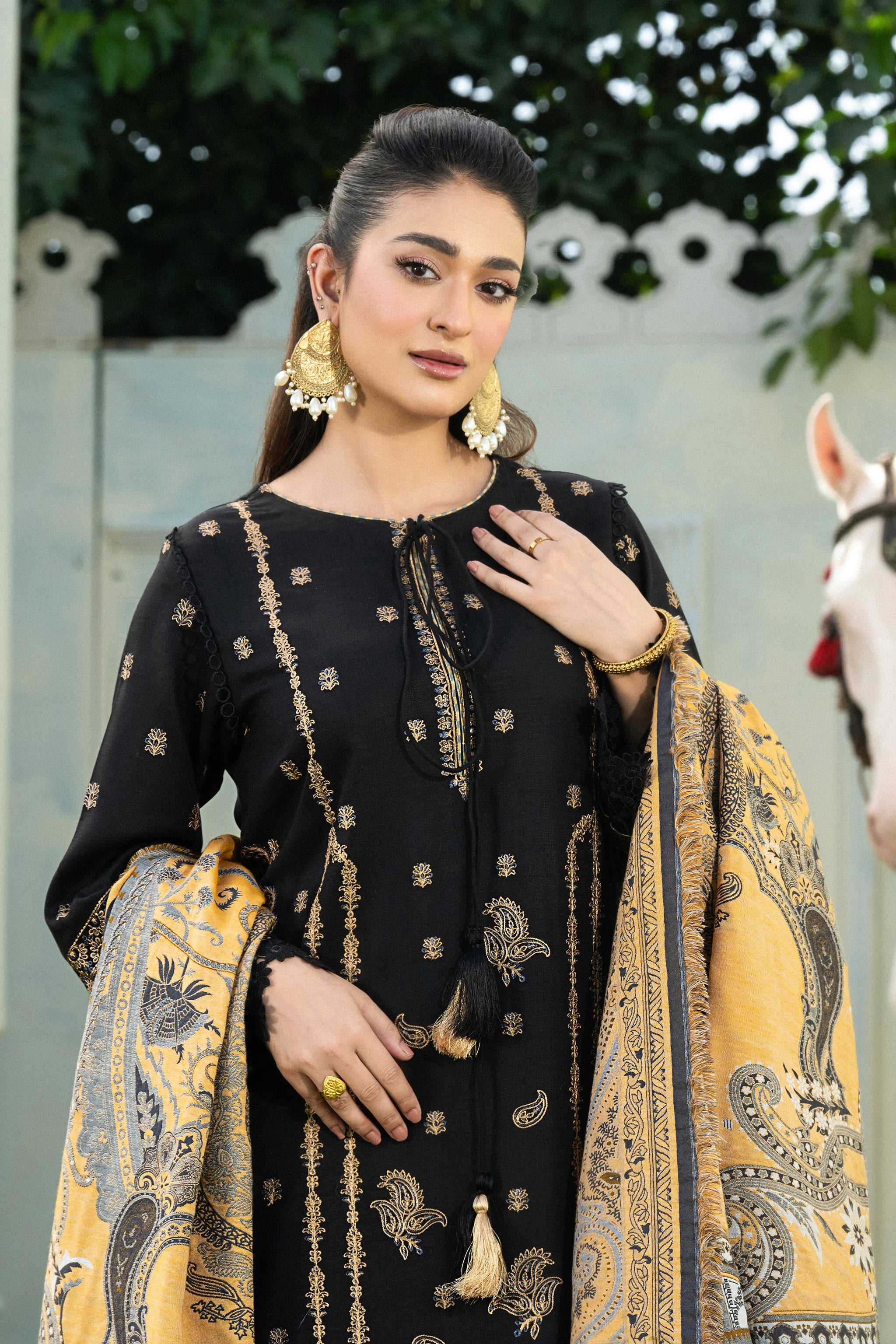 3 Piece Unstitched Texture Dye Black Embroidered Suit